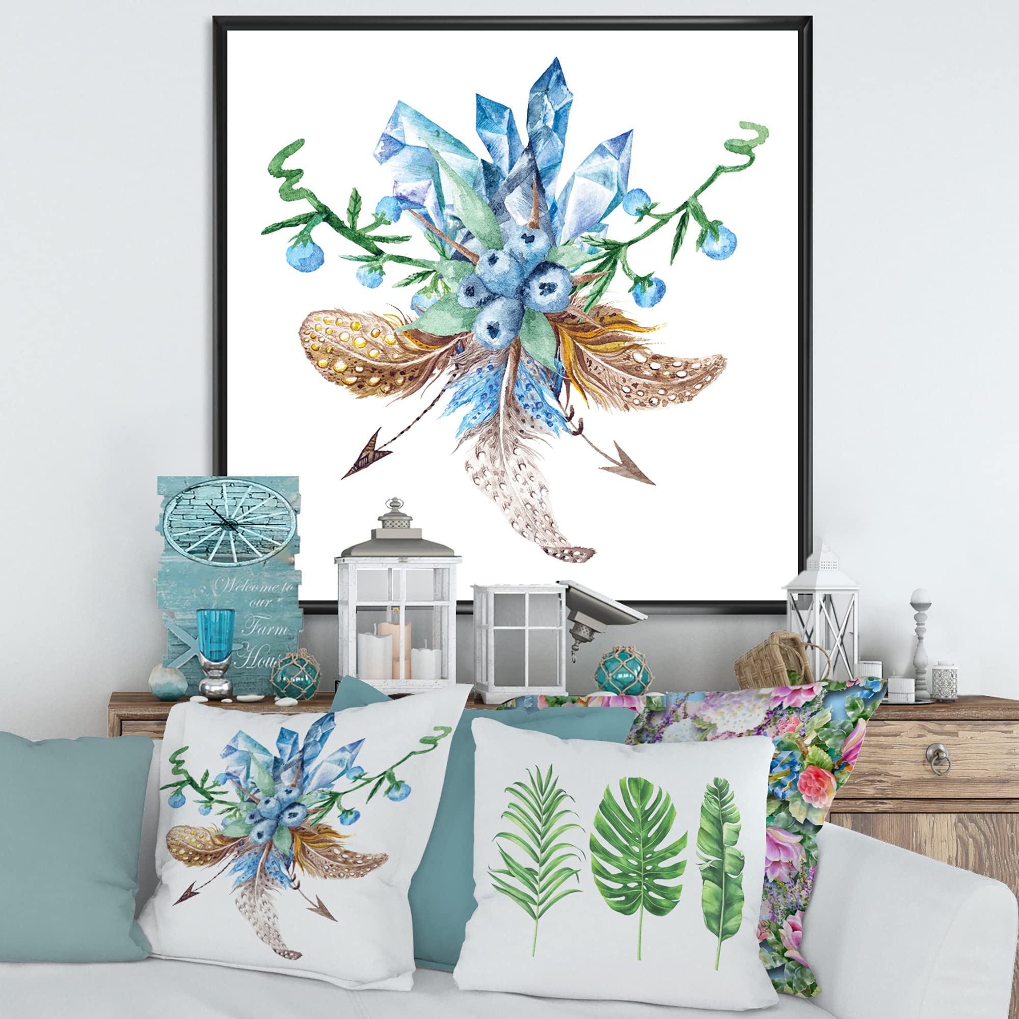 DesignQ Fresh Tribal Vignette Wild Forest Wreath Framed Canvas Wall Art Print - Handmade Home Decor for Living Room, Bedroom & Office
