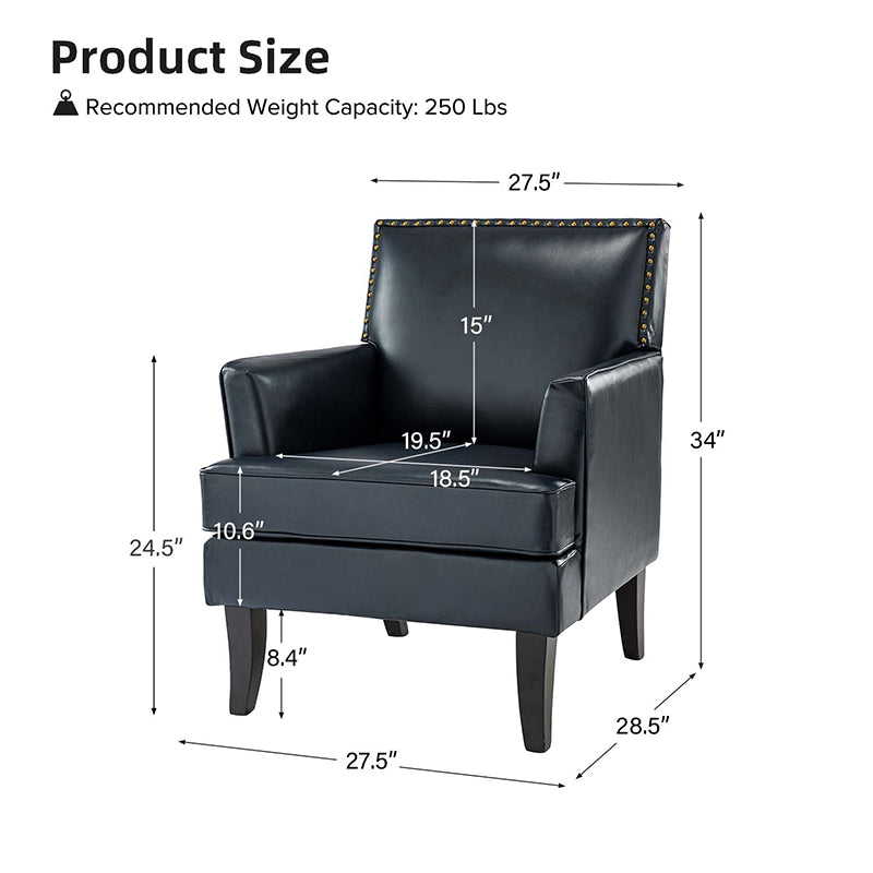 Fatima Vegan Leather Armchair - Modern PU Leather Lounge Chair for Living Room, Office & Bedroom - Eco-Friendly Faux Leather Accent Chair with Sturdy Metal Legs