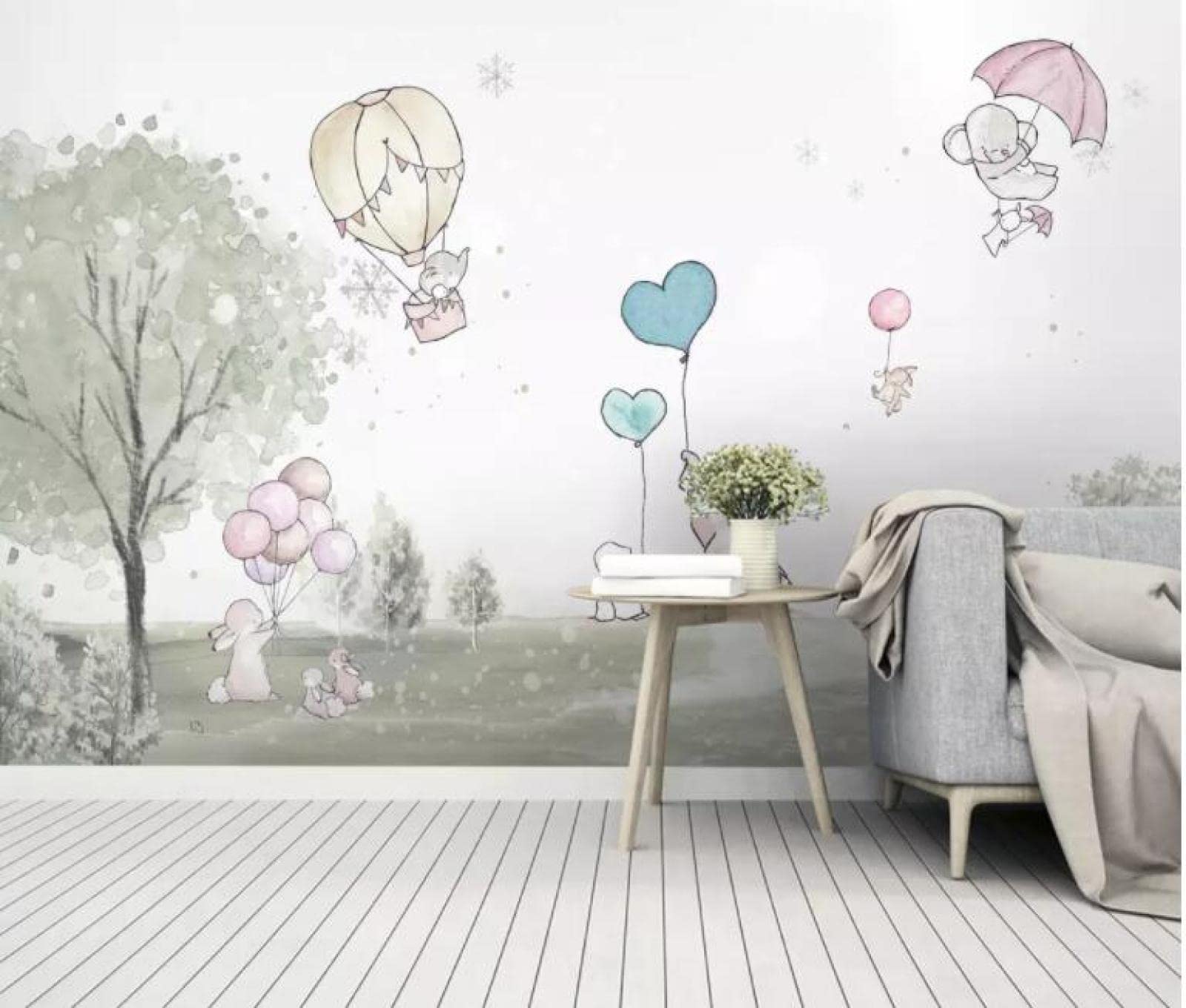 3D Cartoon Elephant & Hot Air Balloon Wall Mural - 98.4