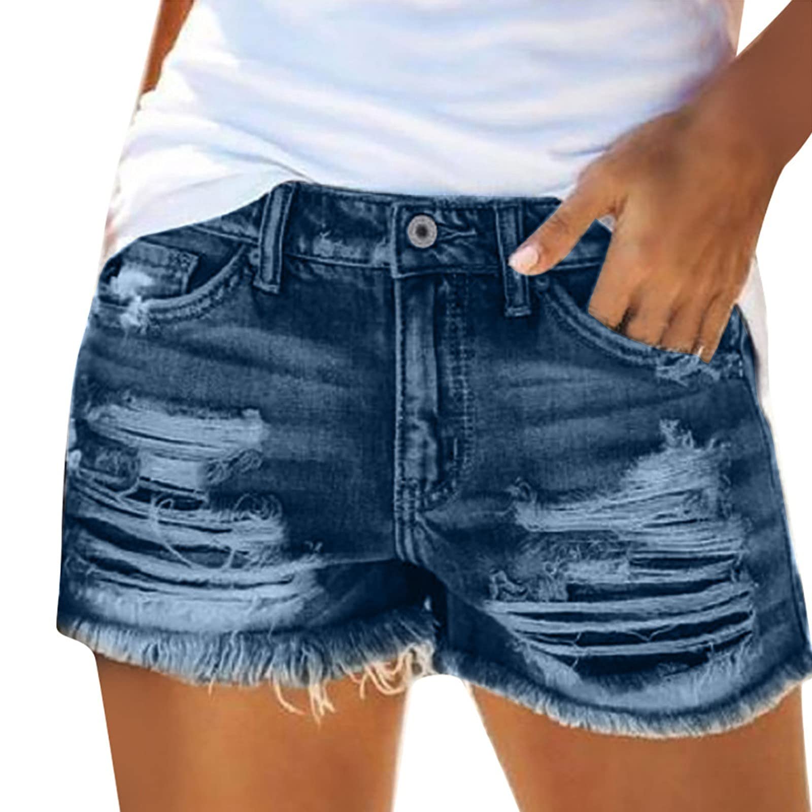 ROUSESE Women's Ripped Denim Shorts - Washed Slim Fit Jean Shorts with Pockets | Casual Summer Outfits, Beach Wear & Street Style Fashion