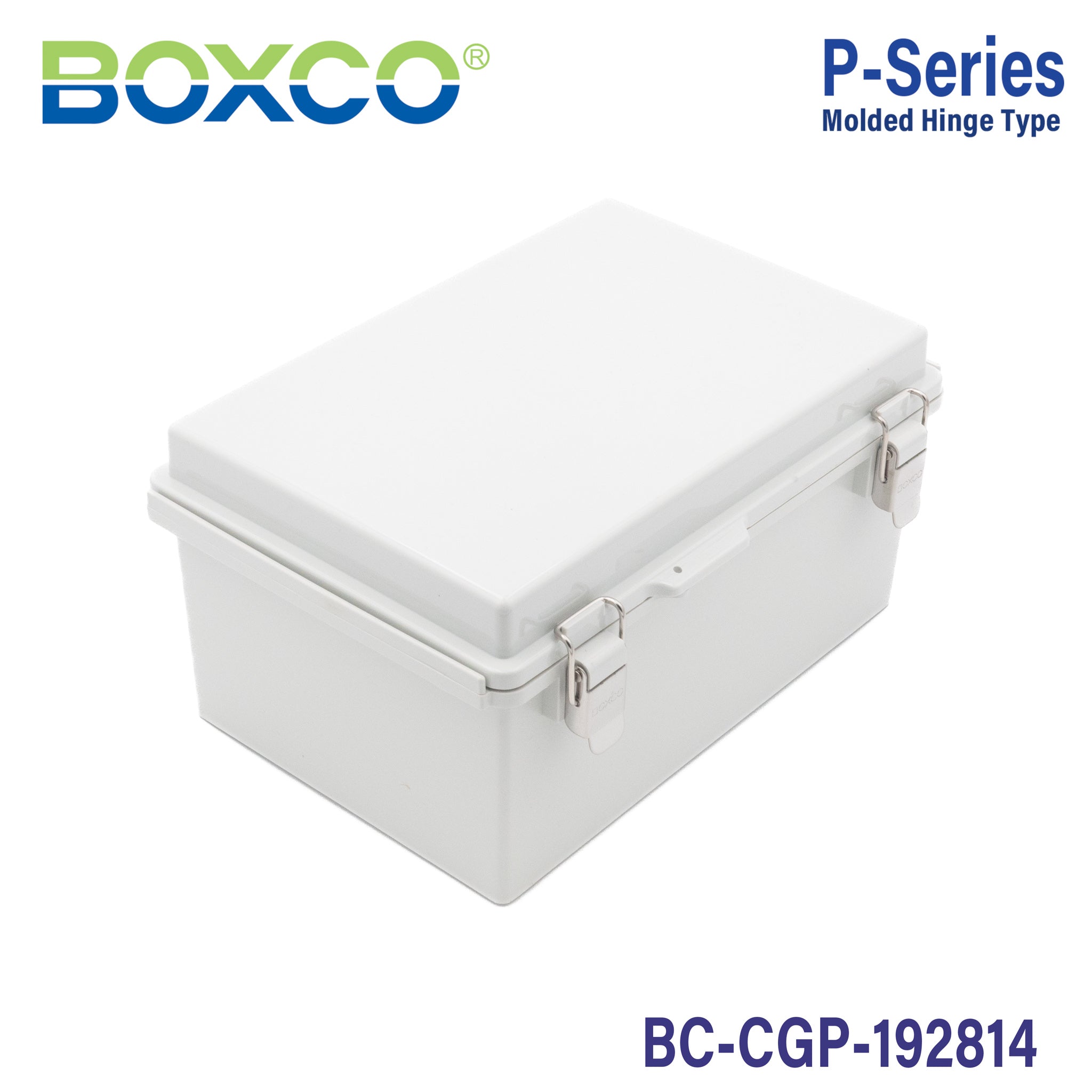 Boxco P Series 7.48x11.02x5.51 Inch Waterproof Plastic Enclosure - IP67 & IK08 Rated Polycarbonate Case with Grey Cover, Molded Hinge & Latch (190x280x140mm) - Ideal for Outdoor Electronics, Industrial Equipment & Harsh Environment Protection