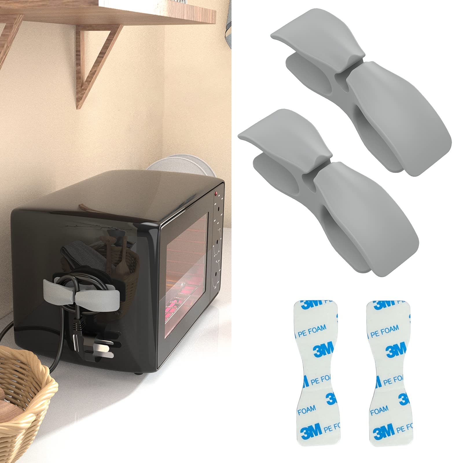 2PCS Grey Kitchen Appliance Cord Winder & Cable Organizer - Cord Wrapper & Keeper for KitchenAid Mixer Accessories - Perfect for Countertop Organization & Small Appliance Storage