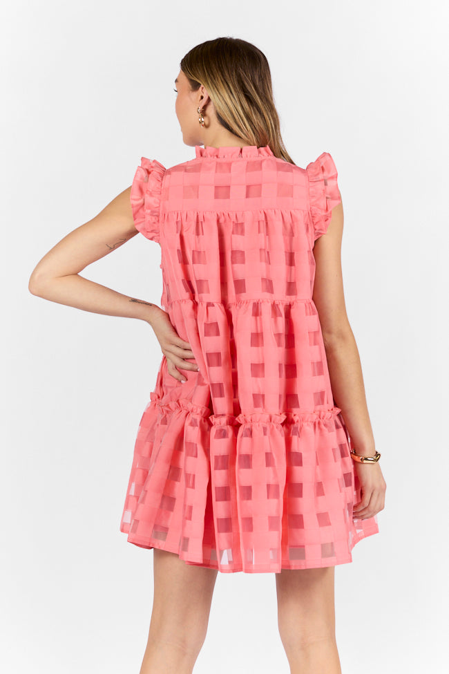 On The Line Coral Ruffle Shoulder Textured Mini Dress - Women's Summer Party Cocktail Dress for Beach Vacation & Date Night