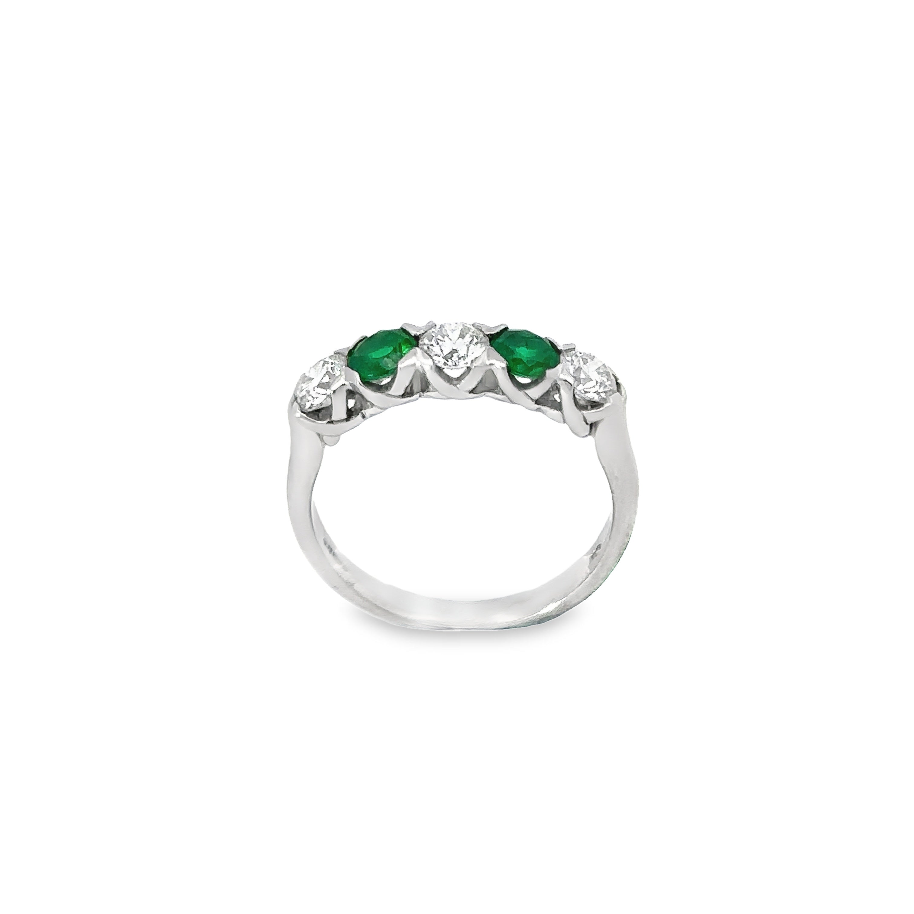 Platinum 5 Stone 0.69ct Diamond & Emerald Ring for Women - Elegant Wedding, Engagement, Anniversary Jewelry Gift