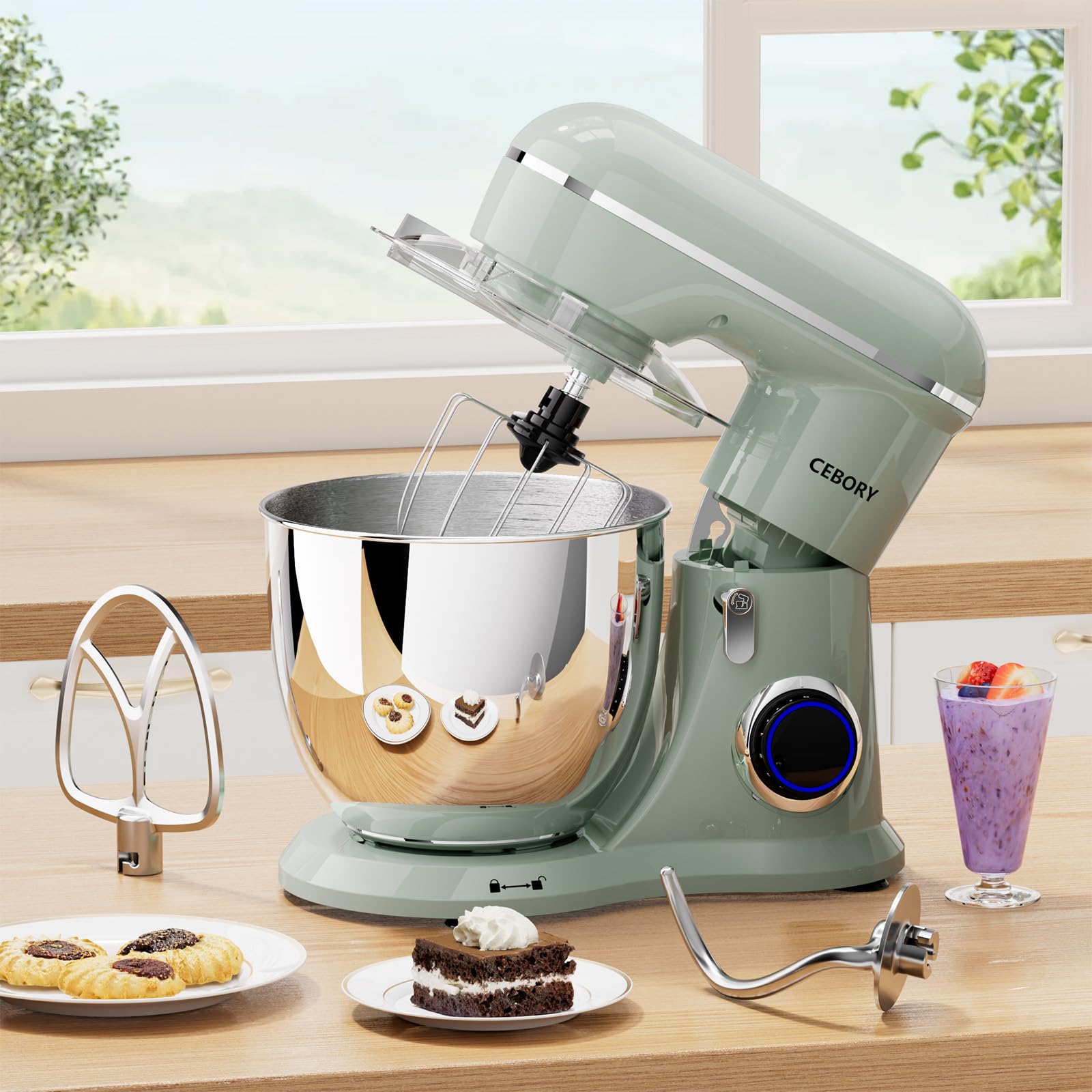 3-IN-1 Electric Stand Mixer, 6.5QT Bowl 660W 10-Speed Kitchen Mixer with Dough Hook, Beater & Whisk - Perfect for Baking Bread, Cakes, Cookies & Home Cooking (Green) | Ideal for Bakers, Home Chefs & Kitchen Enthusiasts