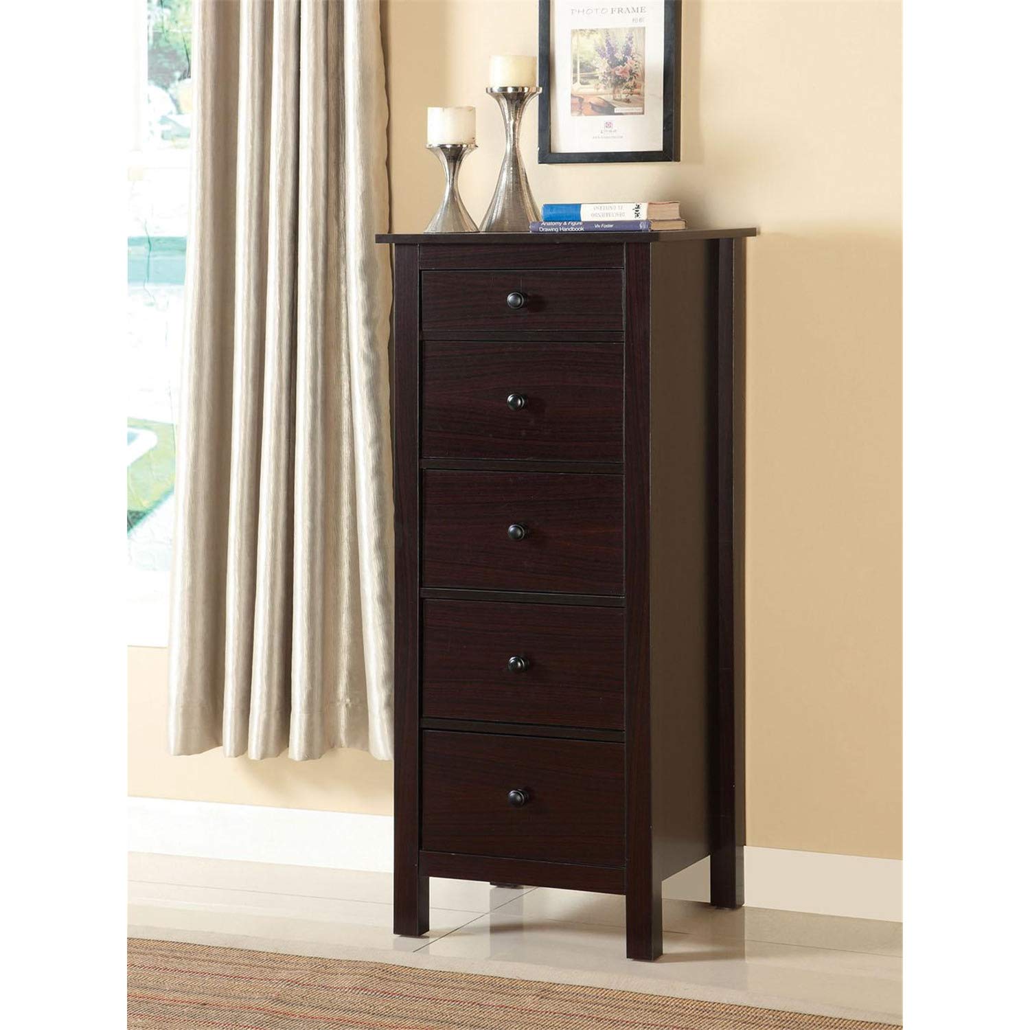 Furniture of America Espresso Storage Drawer Chest - 5-Drawer Dresser for Bedroom, Living Room & Office Organization
