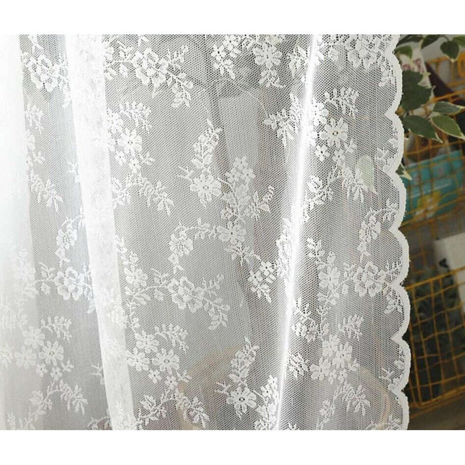 Remy European White Net Floral Embroidered Sheer Curtains - Elegant Lace Window Drapes for Living Room, Bedroom & Wedding Decor
