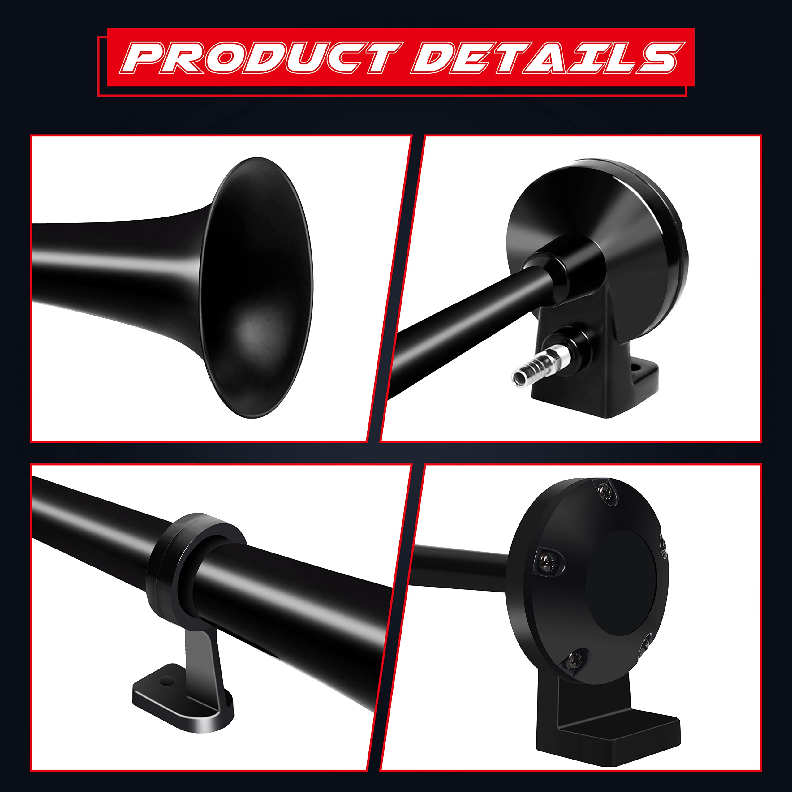 150DB Super Loud Air Horn Kit for Trucks, Boats & Cars - 120 PSI Air Compressor Included (Black, Single Pack) - Perfect for Emergency Alerts, Sporting Events & Vehicle Safety