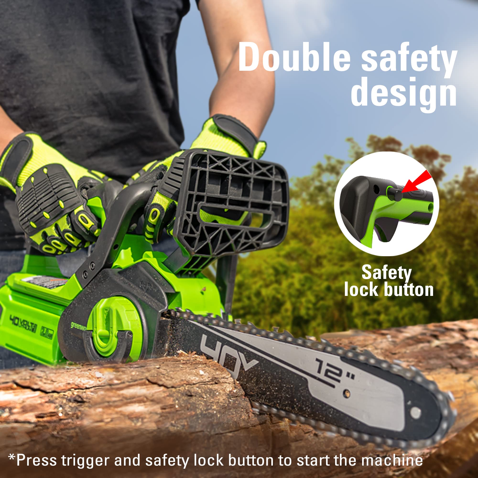 Greenworks 40V 12-Inch Cordless Chainsaw with 2.0Ah Battery & Charger - Lightweight Electric Chainsaw for Tree Trimming, Storm Cleanup, Firewood Cutting & Outdoor Camping Use