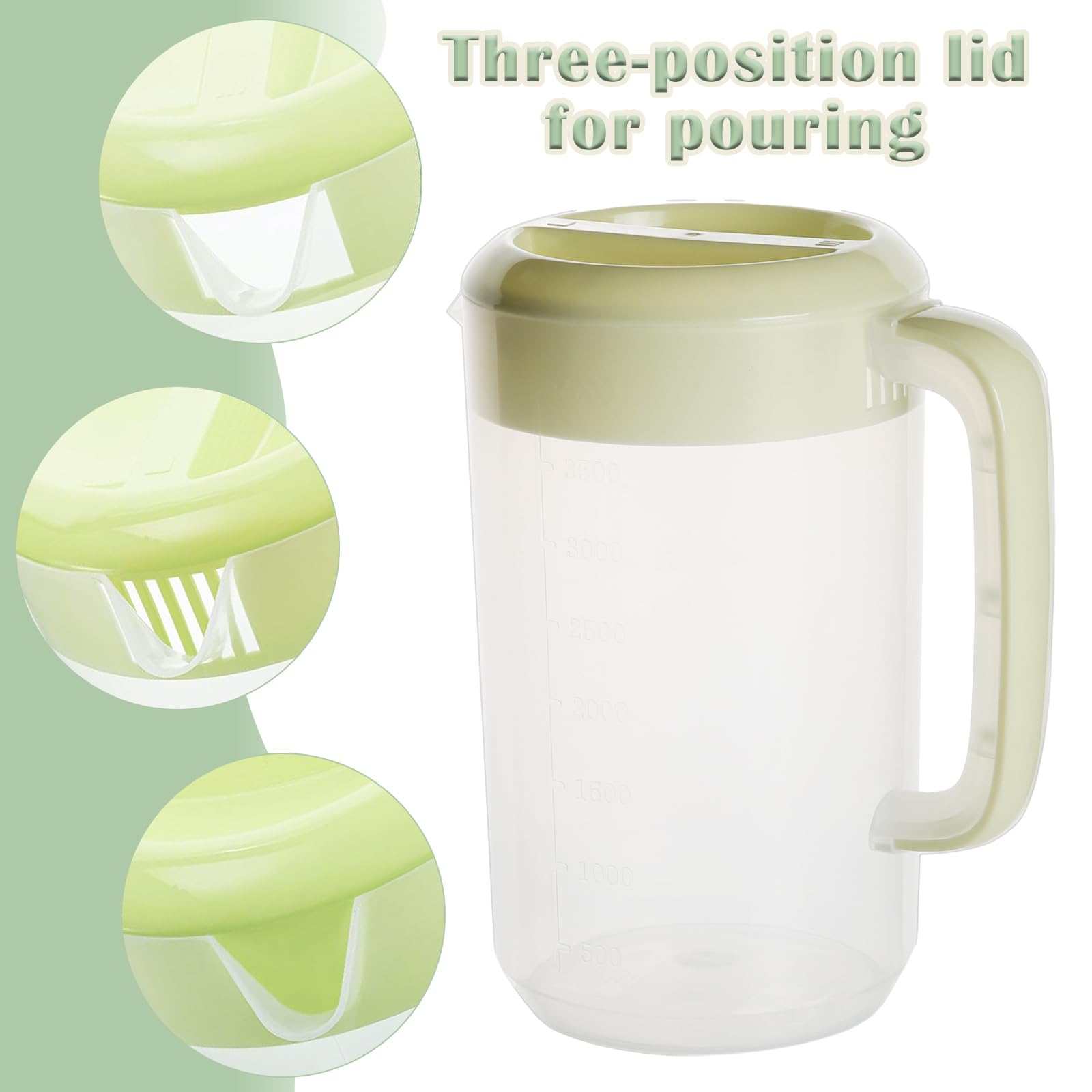 2 Pack 1 Gallon Plastic Pitcher with Lid - Large Measuring Pitcher with Handle for Cold Drinks, Iced Tea, Lemonade, Milk & Juice - Perfect for Refrigerator Storage, Parties & Outdoor Gatherings