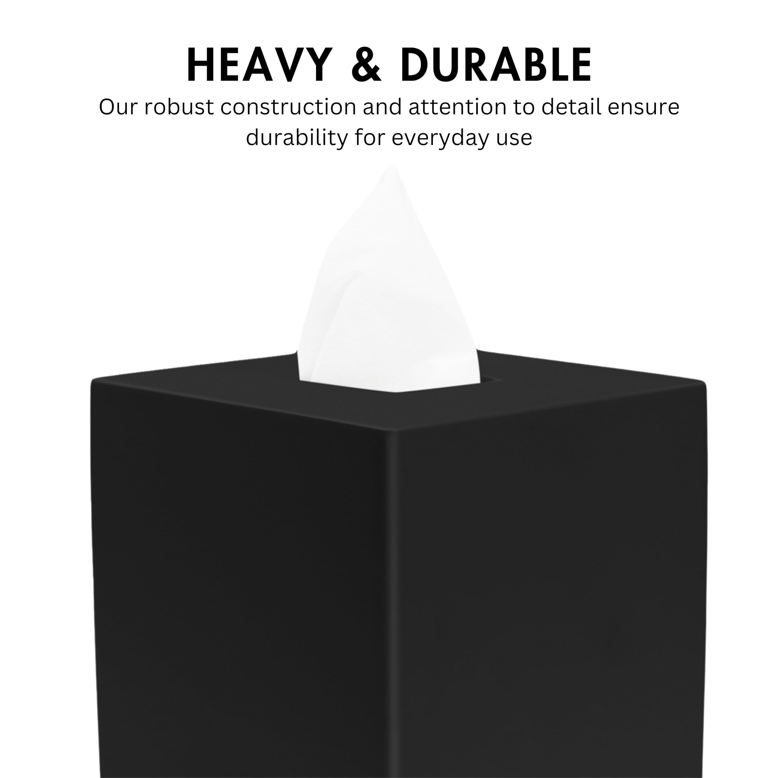 Matte Black Square Tissue Box Cover - Stylish Decorative Tissue Box Holder for Bathroom, Living Room, Office & Bedroom | Perfect for Vanity Countertops, Nightstands, Cars & Desks | Home & Office Decor Accessory