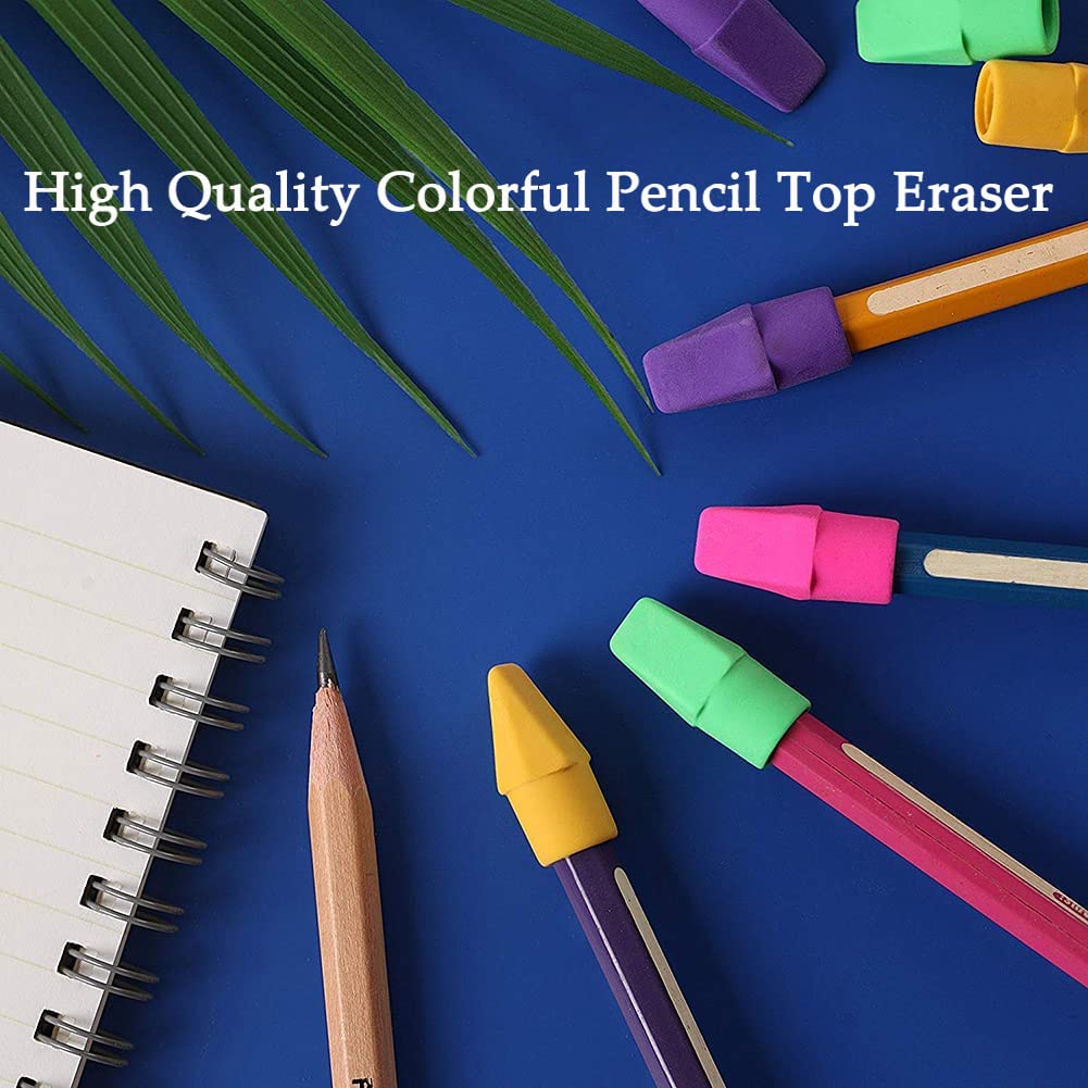 AKOAK 100-Piece Colorful Pencil Eraser Caps - Mixed Colors, Fits Most Standard Pencils for Kids & Students - Perfect for School, Office & Art Projects