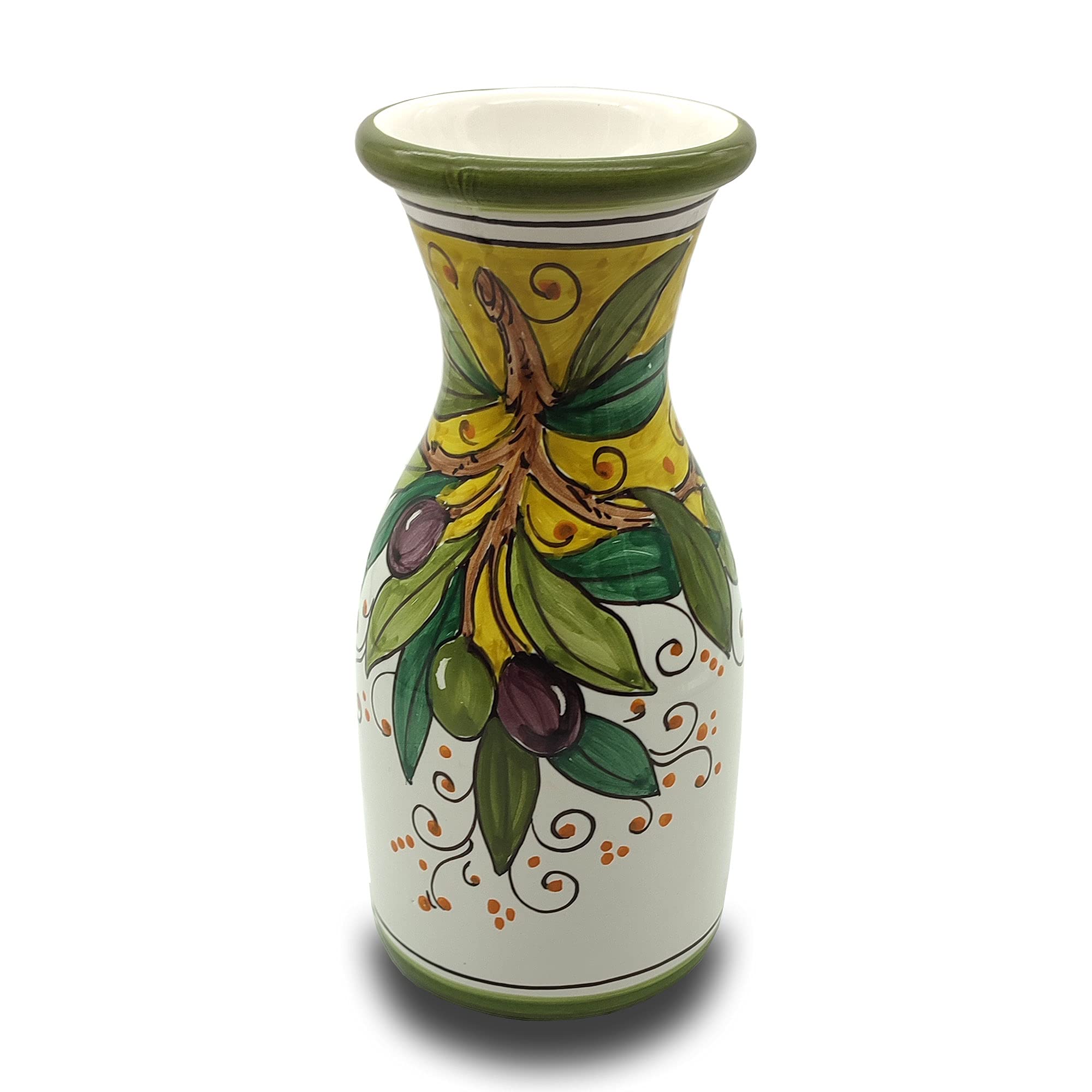 Italian Hand-Painted Ceramic Wine Jug with Olive Design - 16.9 oz Kitchen Carafe & Utensil Holder - Tuscan Pottery from Italy - Elegant Home Decor for Wine Serving & Kitchen Storage | Perfect for Dinner Parties, Italian-Themed Decor & Gift Giving