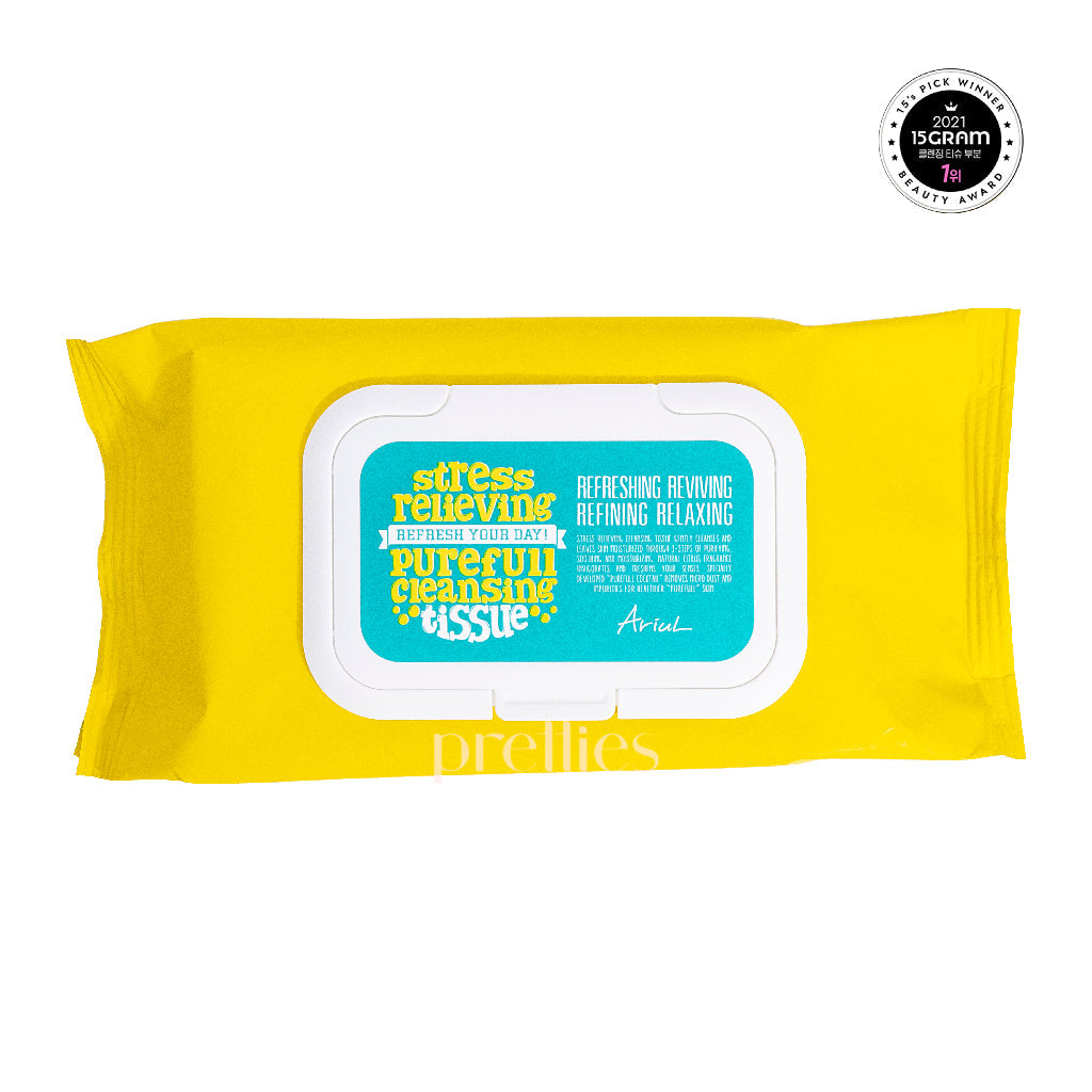 Ariul Stress Relieving Purefull Cleansing Facial Wipes - 80 Sheets for Makeup Removal & Skin Refreshment - Perfect for Travel, Gym & Daily Skincare Routine