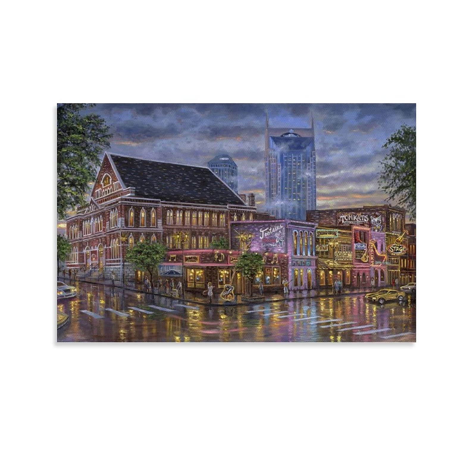 Nashville Town Modern Art Canvas Painting - Frameless 24x36 Inch Wall Decor, Picture Poster for Living Room, Bedroom & Office Decoration