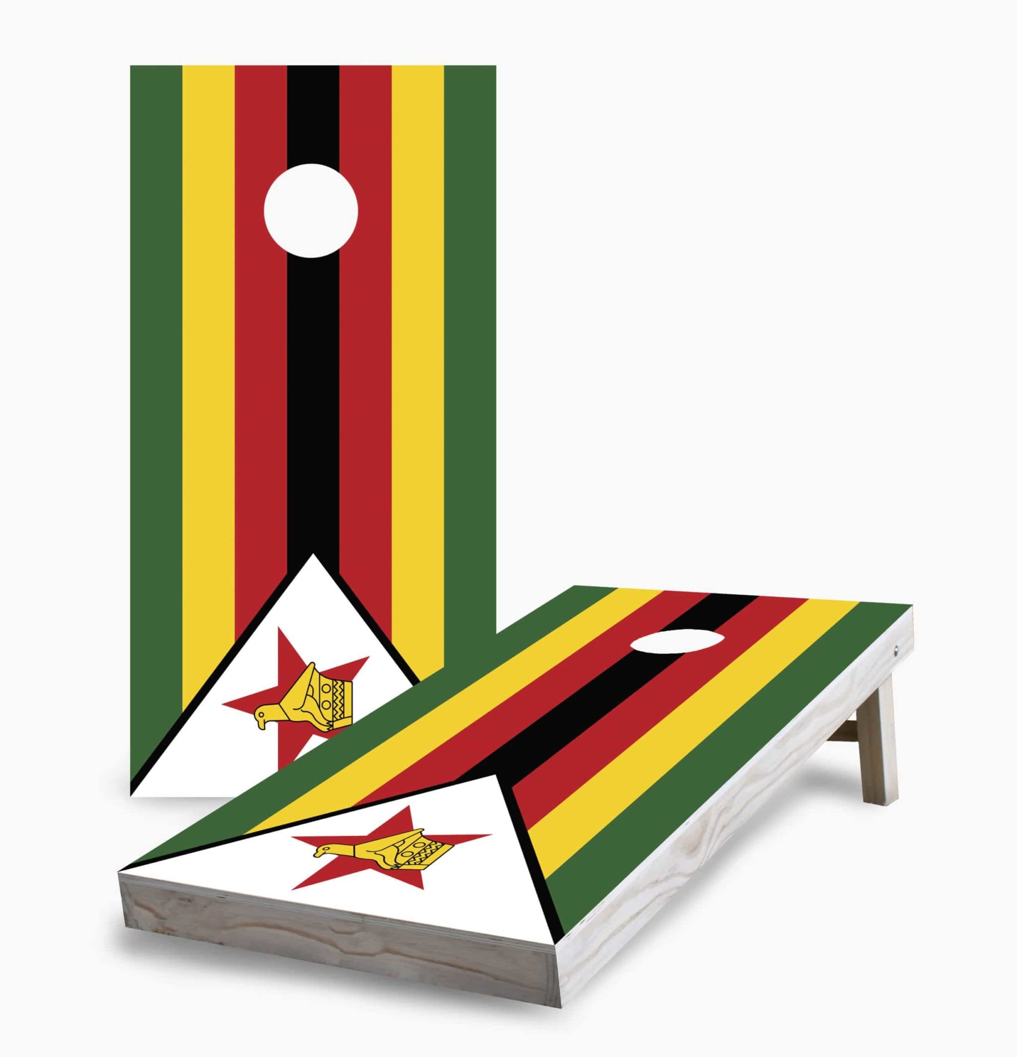 Zimbabwe Flag Cornhole Game Set with 2 Boards & 8 Bags - Premium Outdoor Tossing Game for Backyard Parties, Tailgating, and BBQ Events