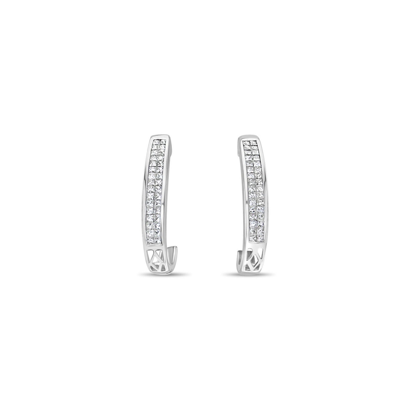 Princess Cut Double Row Diamond Earrings for Women – 14K White Gold Stud Earrings | Elegant & Sparkling Jewelry Gift for Anniversary, Wedding, Party