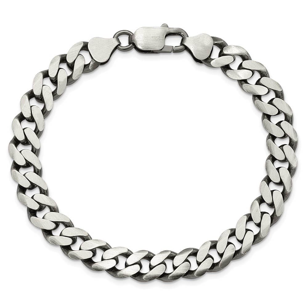 The Black Bow Men's 9mm Sterling Silver Solid Antiqued Flat Curb Chain Necklace - Perfect for Casual and Formal Occasions