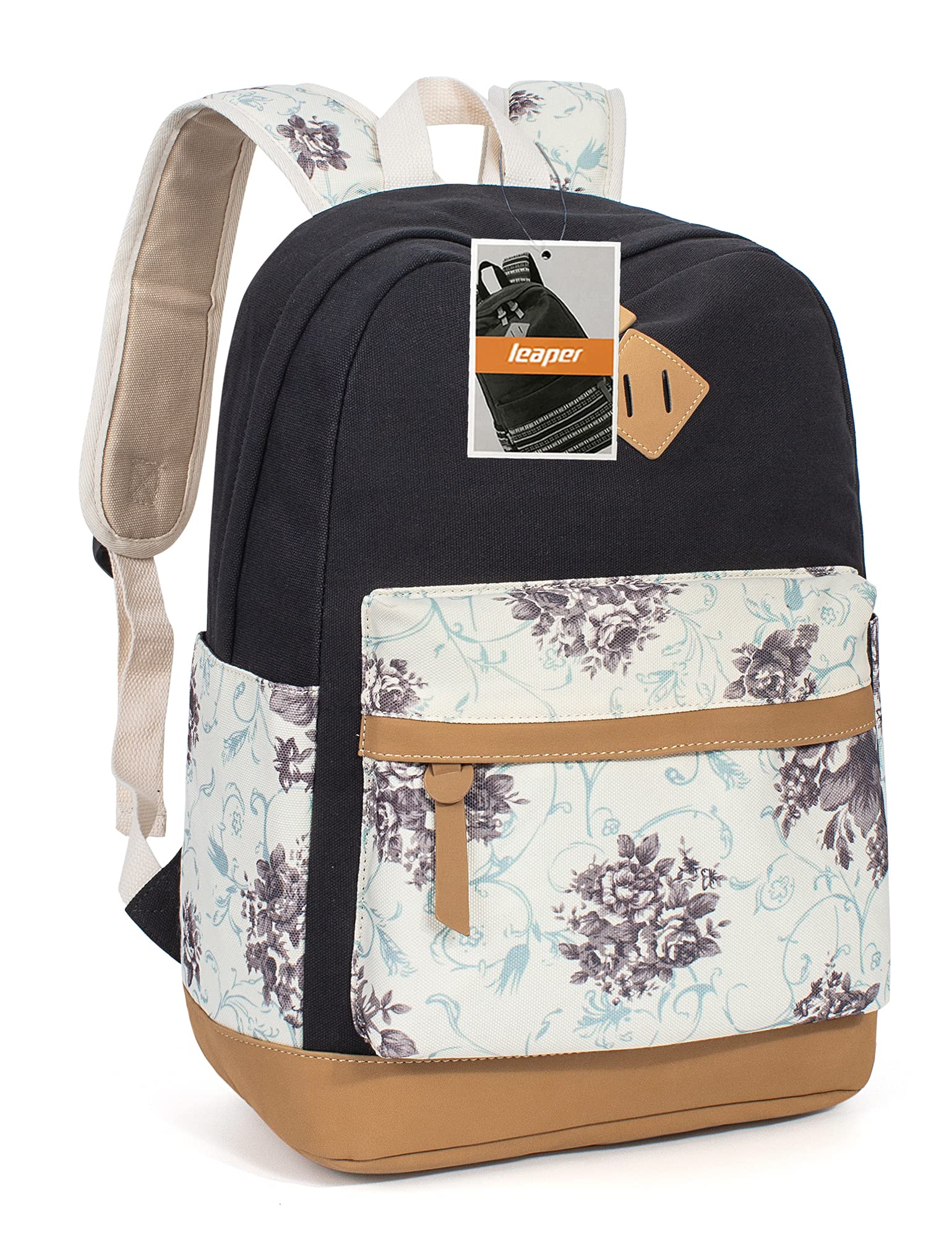 Leaper Floral School Backpack for College Students - Stylish Shoulder Bag Satchel in Black - Perfect for School, Travel & Daily Commute