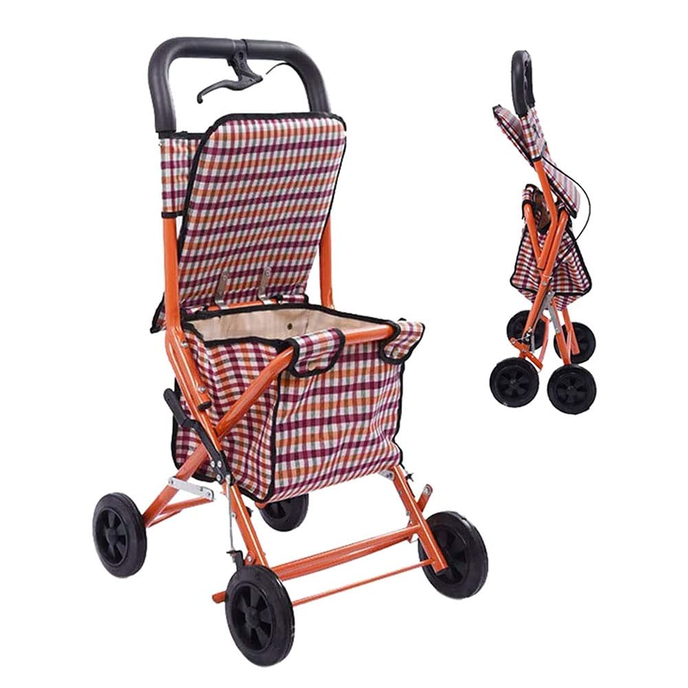Foldable Elderly Walker with Seat - Portable Hand-Push Shopping Cart & Mobility Scooter for Seniors | Ideal for Grocery Shopping, Park Walks & Indoor/Outdoor Use
