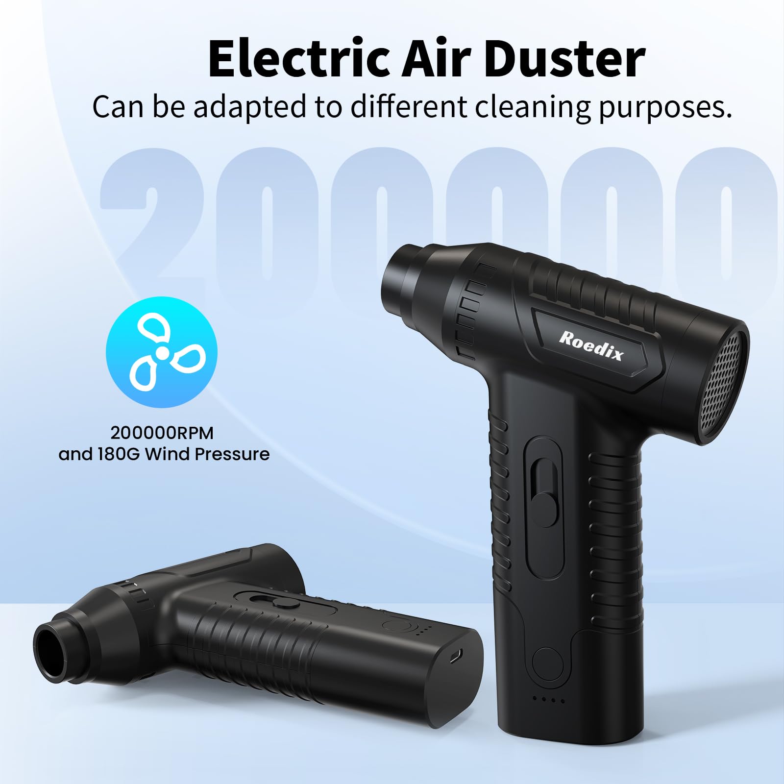 200,000 RPM Electric Air Duster - Rechargeable Cordless Compressed Air Blower for Keyboard, PC, Car & Home Cleaning | Stepless Speed Adjustable | Perfect for Electronics, Dusting, and Quick Drying