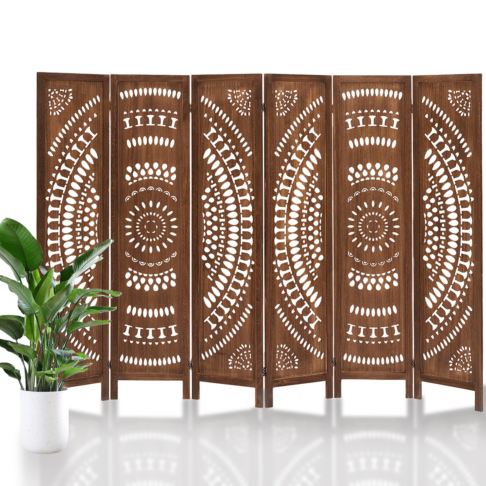 5.6 FT Wooden Room Divider Screen - 6 Panel Freestanding Partition for Home, Bedroom, Office & Restaurant - Rustic Brown Portable Wall Divider - Perfect for Privacy, Space Separation & Decoration