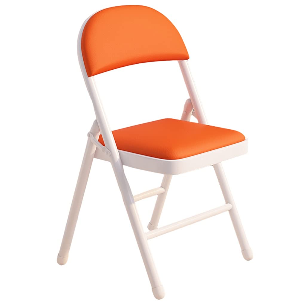 PU Padded Folding Desk Chair with Metal Frame - Comfortable Camping & Office Chair for Home, Garden, Computer Work (Orange, 45x79cm) - Perfect for Workstations, Outdoor Relaxation & Small Spaces