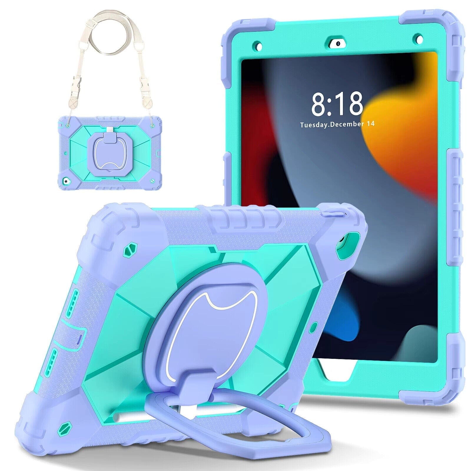 Shockproof Heavy Duty Kids Case for iPad Pro 11 5th Gen (M4 2024) - Purple & Mint Green | Protective Cover for School, Travel & Outdoor Activities