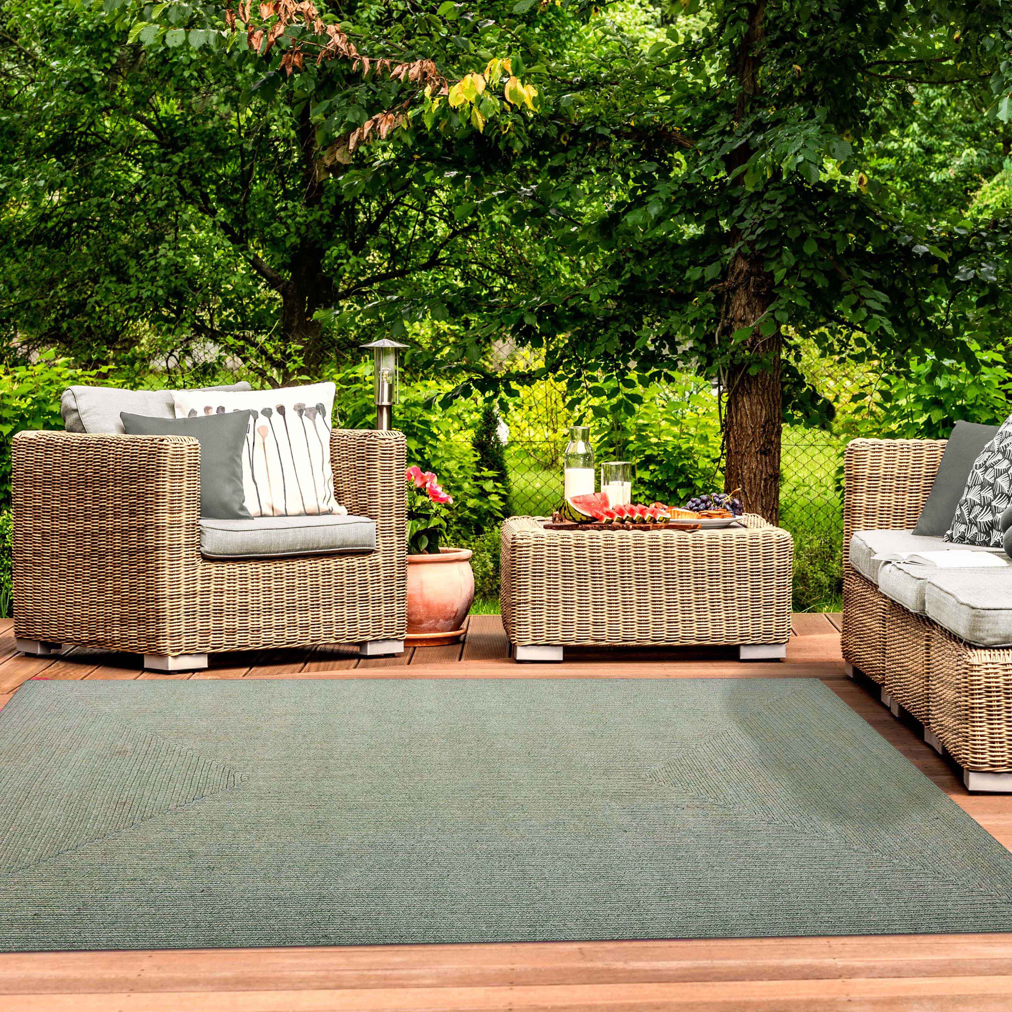 Bohemian Rectangle Braided Area Rug - Non-Slip Indoor Outdoor Rug for Living Room, Bedroom, Patio - Soft Woven Jute Natural Fiber Floor Mat for Home Decor