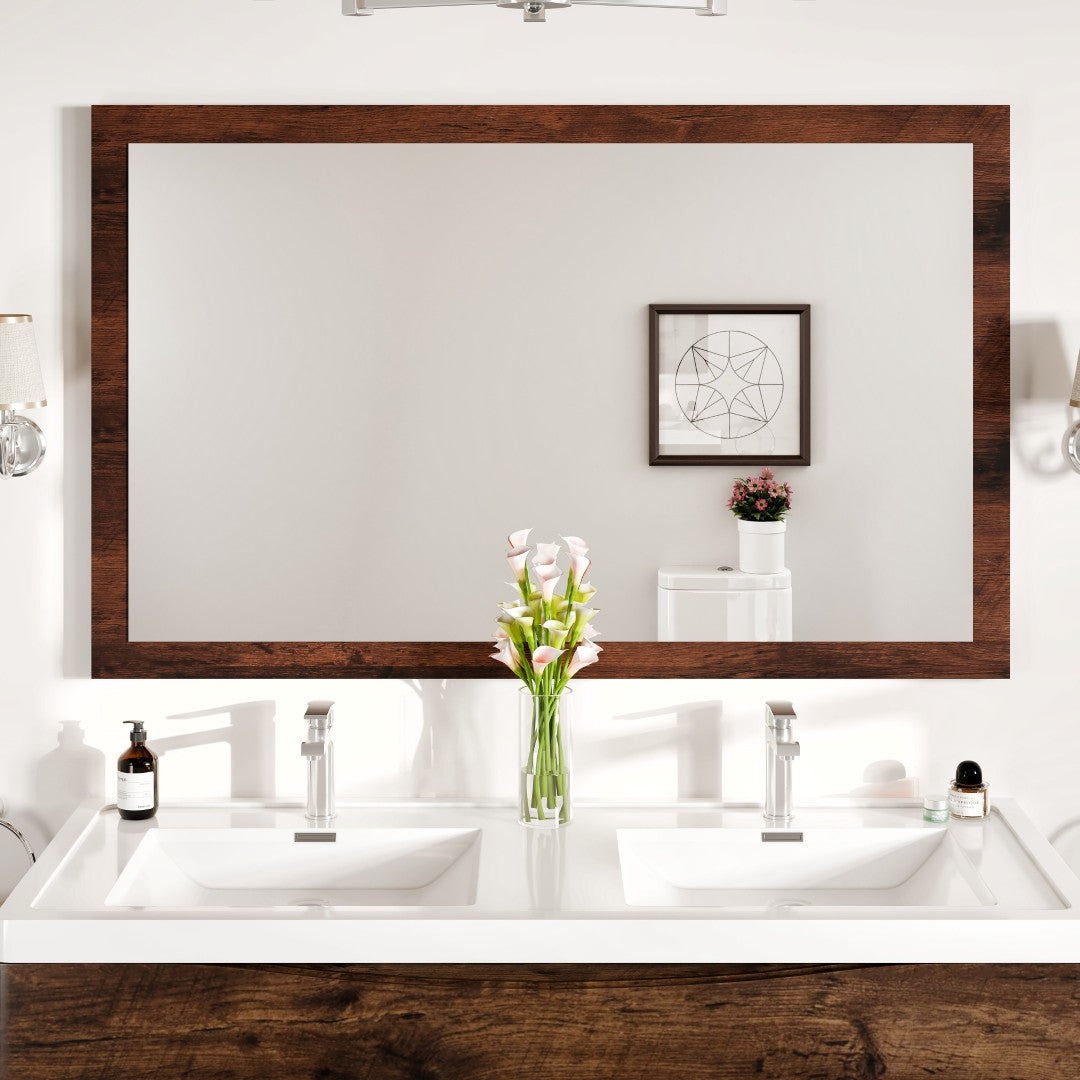 Eviva Sun 48 x 30 Inch Rectangular Rosewood Wooden Framed Wall Mirror - Perfect for Bedroom, Bathroom, and Entryway Decor