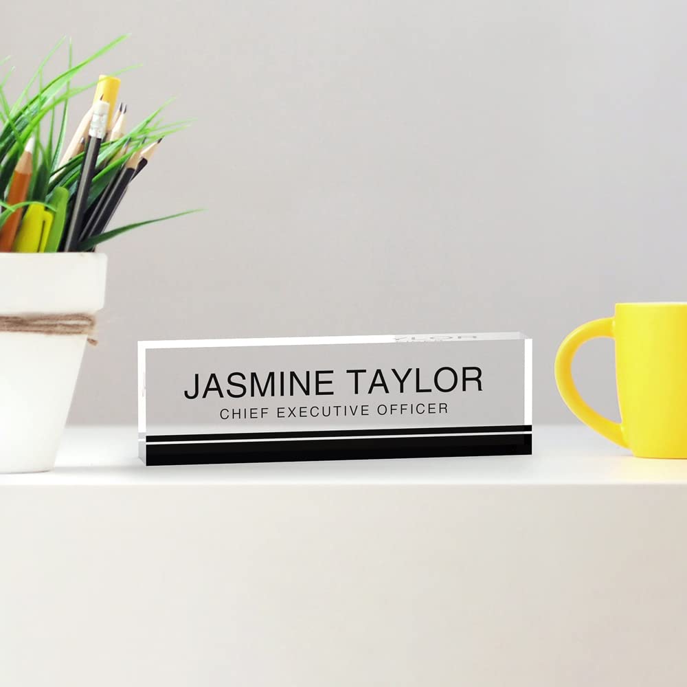 Custom Engraved Acrylic Name Plate for Office Desk - Personalized Clear Glass Block Name Sign (8
