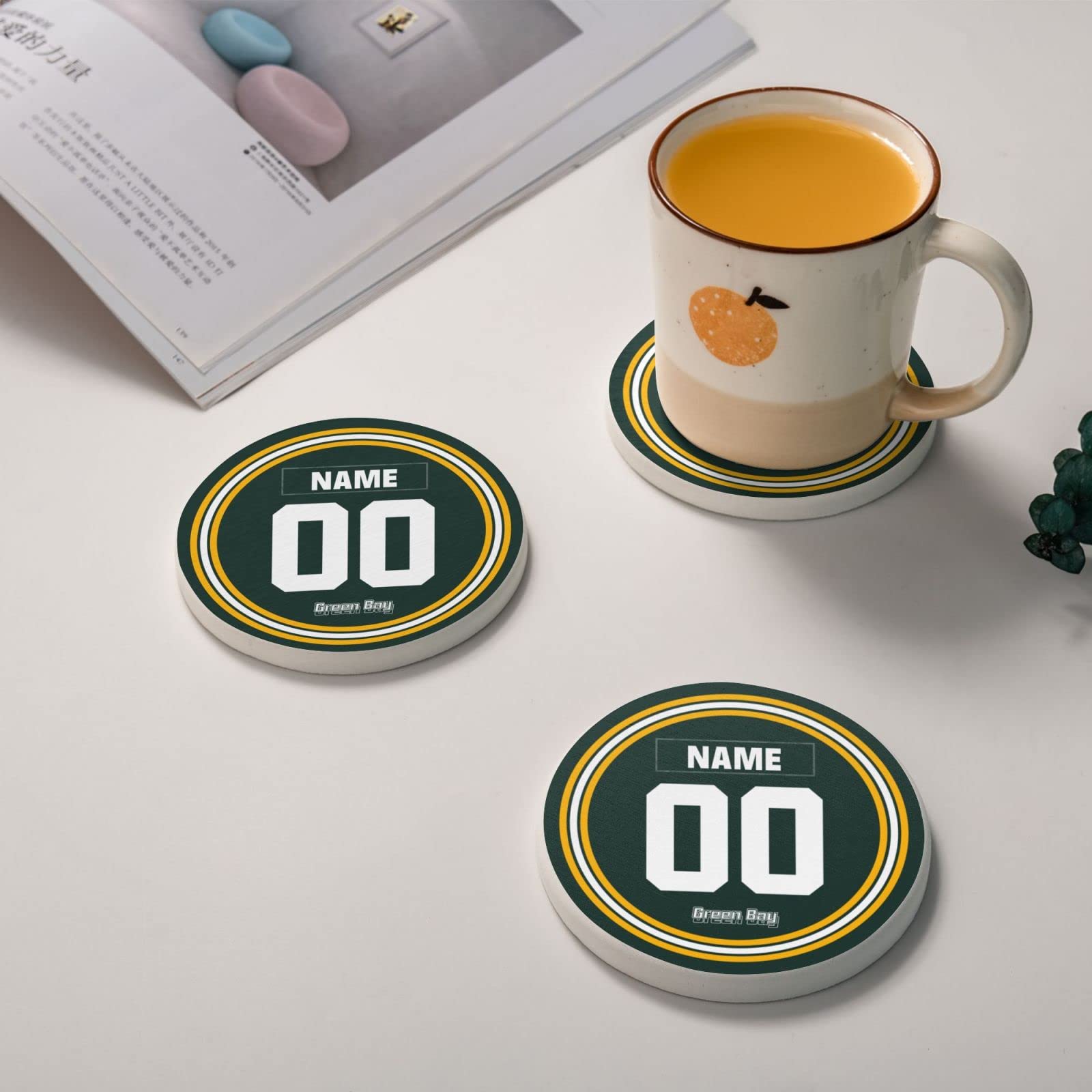 Custom Engraved Diatomite Drink Coasters Set of 2 - Personalized with Name & Number - Absorbent & Durable Coasters for Hot/Cold Beverages - Perfect Gift for Men, Women & Kids - Ideal for Home, Office, Bar or Restaurant Use