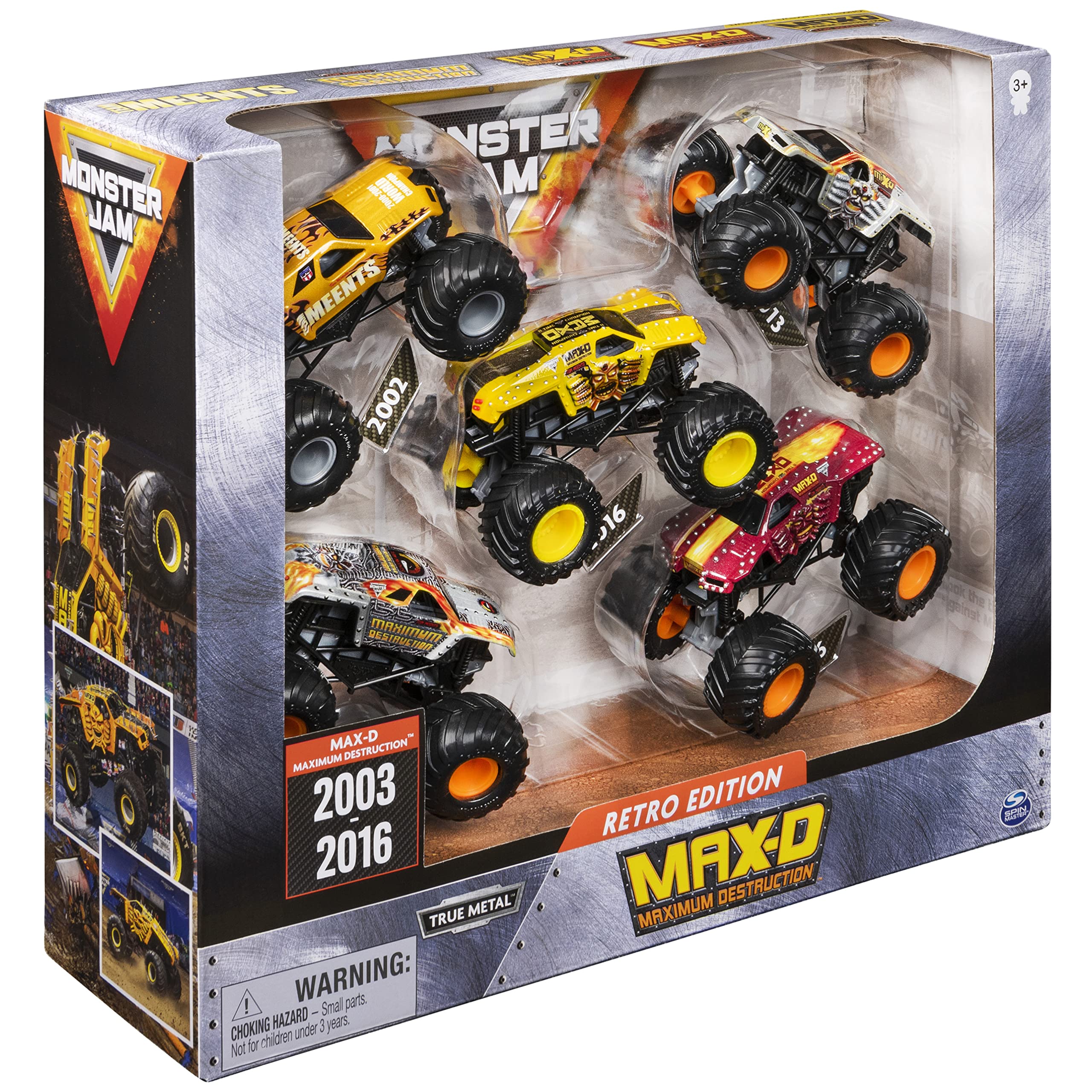 Monster Jam Official Retro Edition Max-D 5-Pack 1:64 Scale Die-Cast Monster Trucks - Collectible Toy Cars for Boys & Girls Ages 3+ - Birthday Gifts, Playroom Decor, Racing Game Accessories
