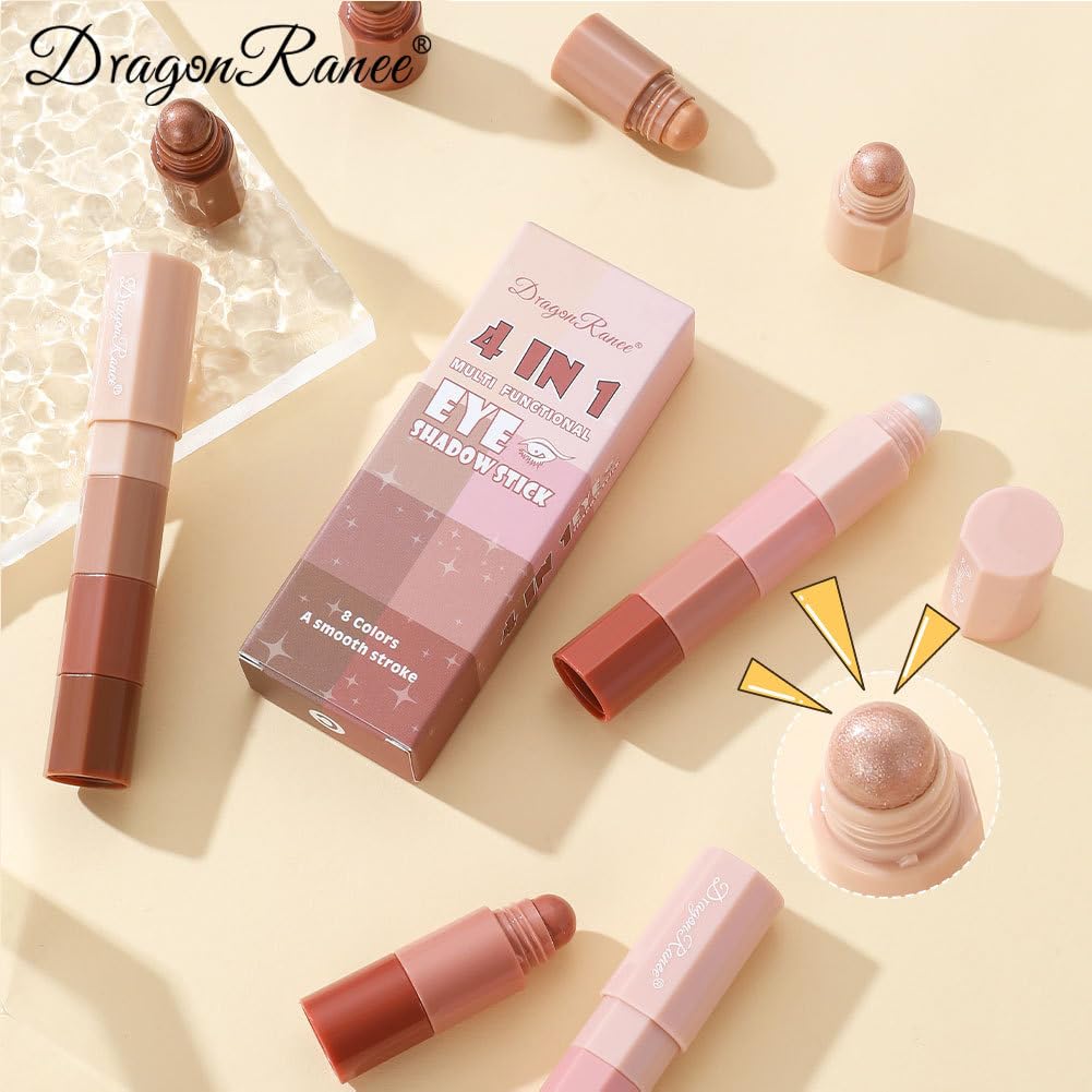 4-in-1 Waterproof Eyeshadow Pen Set - Non-Smudge High Gloss Silky Eyeshadow Stick with Pearlescent Finish | Glitter Eyeliner & Shimmer Metallic Eyeshadow for Korean Makeup Look | Perfect for Party, Wedding & Night Out (#A+#B)