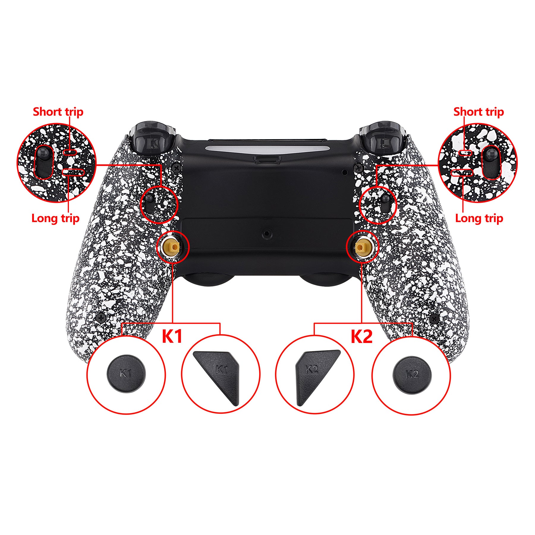 eXtremeRate Textured White Dawn 2.0 FlashShot Trigger Stop Remap Kit for PS4 Controller (CUH-ZCT2/JDM-040/050/055) - Includes Back Shell, 2 Programmable Buttons & 2 Trigger Locks | Enhanced Gaming Performance for FPS & Competitive Play