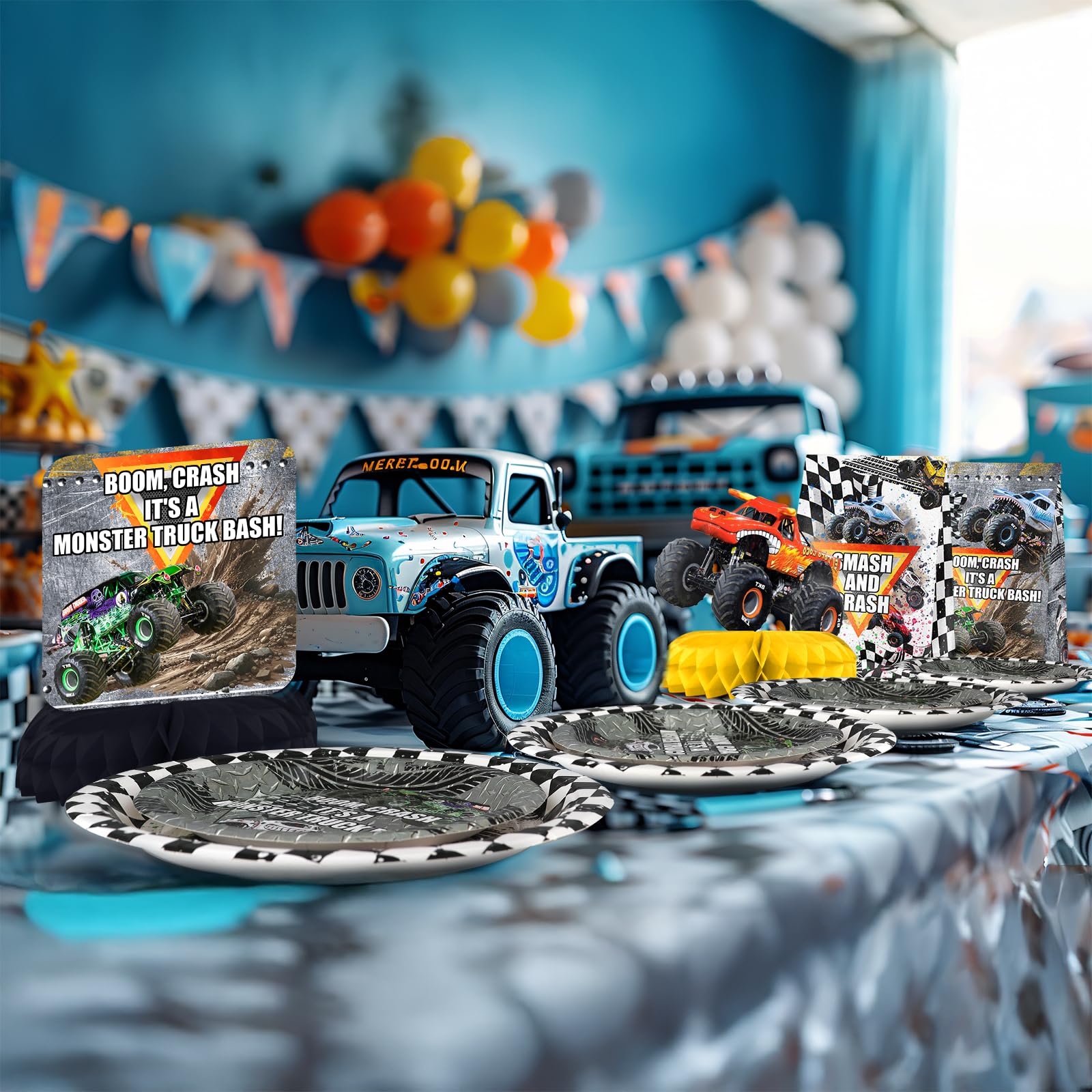 Monster Truck Party Decorations - Honeycomb Balloon Centerpieces for Kids Birthday & Baby Shower Table Decor | Perfect for Monster Truck Themed Parties, Baby Showers & Kids Room Decorations