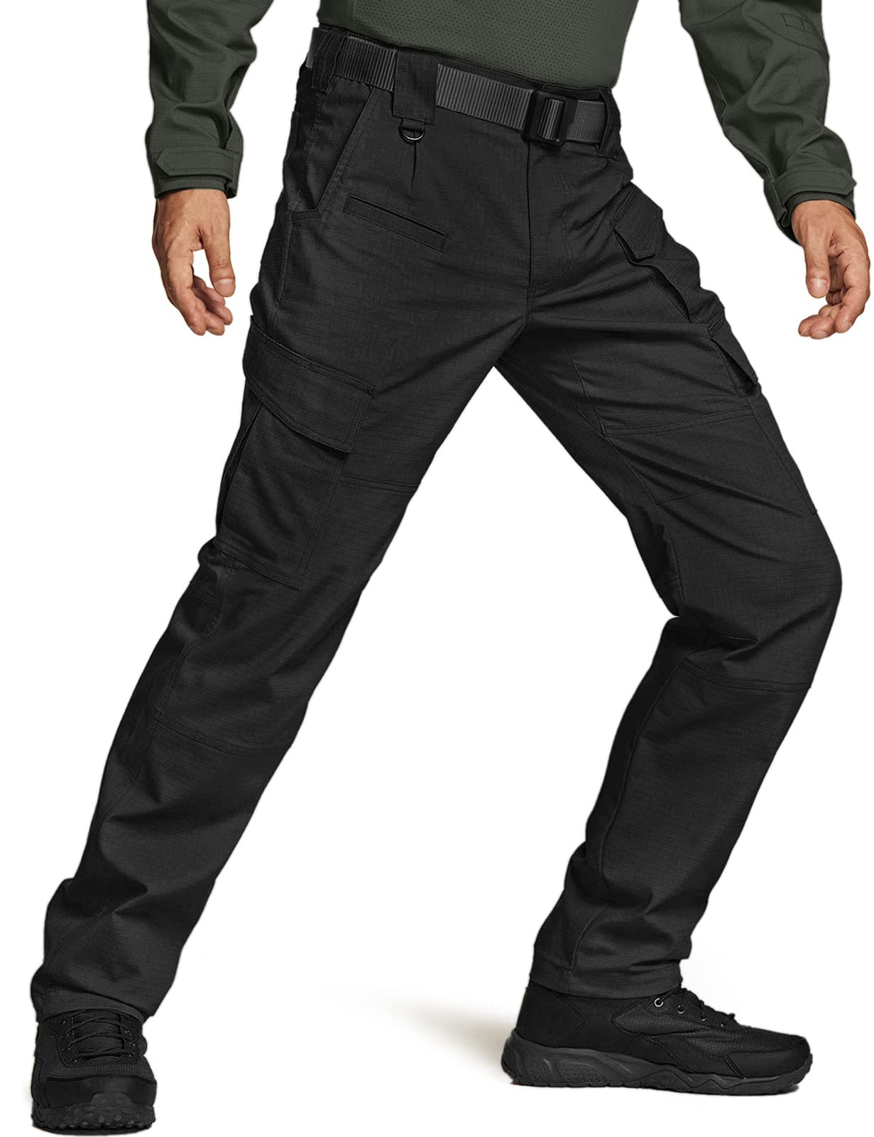 CQR Men's Flex Ripstop Tactical Pants - Water Resistant Stretch Cargo Pants for Hiking, Work & Outdoor Activities | Lightweight Durable EDC Pants for Tactical, Camping & Everyday Wear