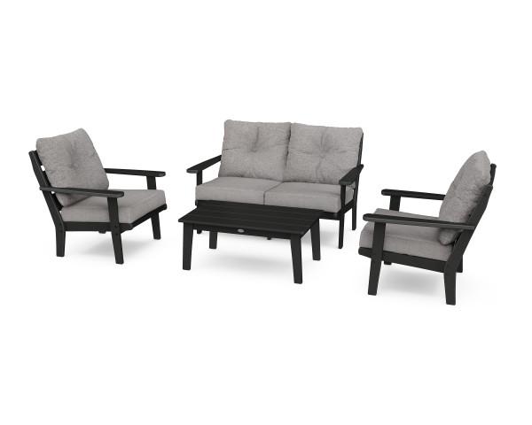 Polywood Black Lakeside 4-Piece Deep Seating Set - Durable Outdoor Patio Furniture for Backyard, Poolside & Garden Relaxation
