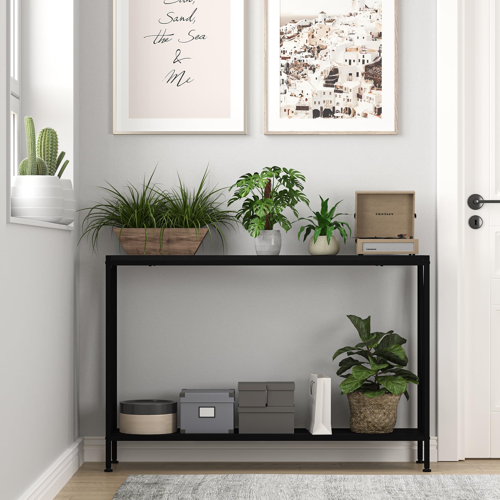 GAOMON Black 2-Tier Narrow Sofa Console Table with Storage - Entryway, Living Room & Office Organizer | Perfect Behind Couch, Hallway or Small Space Furniture