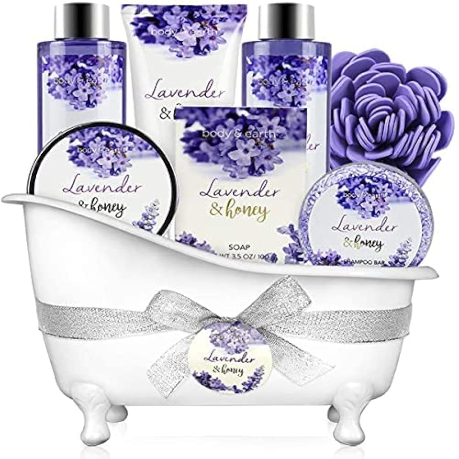 Lavender Bath Gift Set for Women - 8 Piece Spa Set with Shower Gel & Bubble Bath | Relaxing Self Care, Birthday, Valentine's Day Gifts for Her | Perfect for Stress Relief & Home Spa Nights