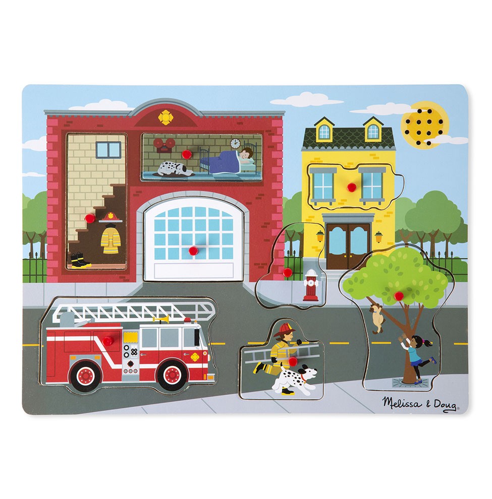Fire Station Sound Puzzle for Kids - Educational Wooden Toy with Realistic Fire Truck & Siren Sounds - Perfect for Preschool Learning & Pretend Play