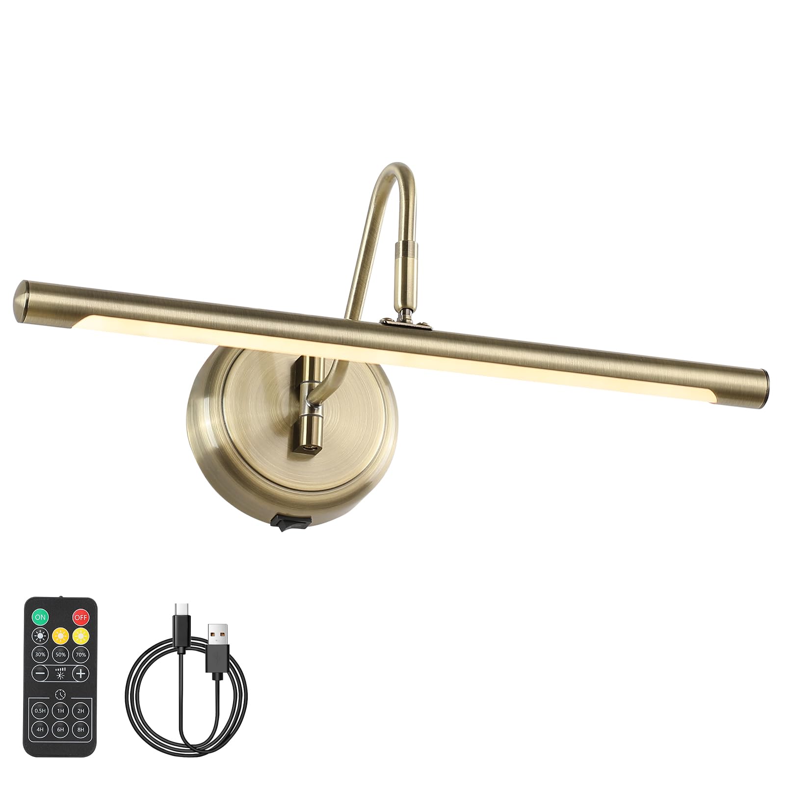 JOOSENLUX Modern Wall Lights - Battery Operated Antique Bronze Wireless Picture Lighting (16.5 Inch) - Dimmable Under Cabinet Lights for Kitchen with Swing Arm - CRI95+ Wall Sconce for Canvas Art & Home Decor | Perfect for Gallery Walls, Bedroom Accent Lighting & Kitchen Task Illumination