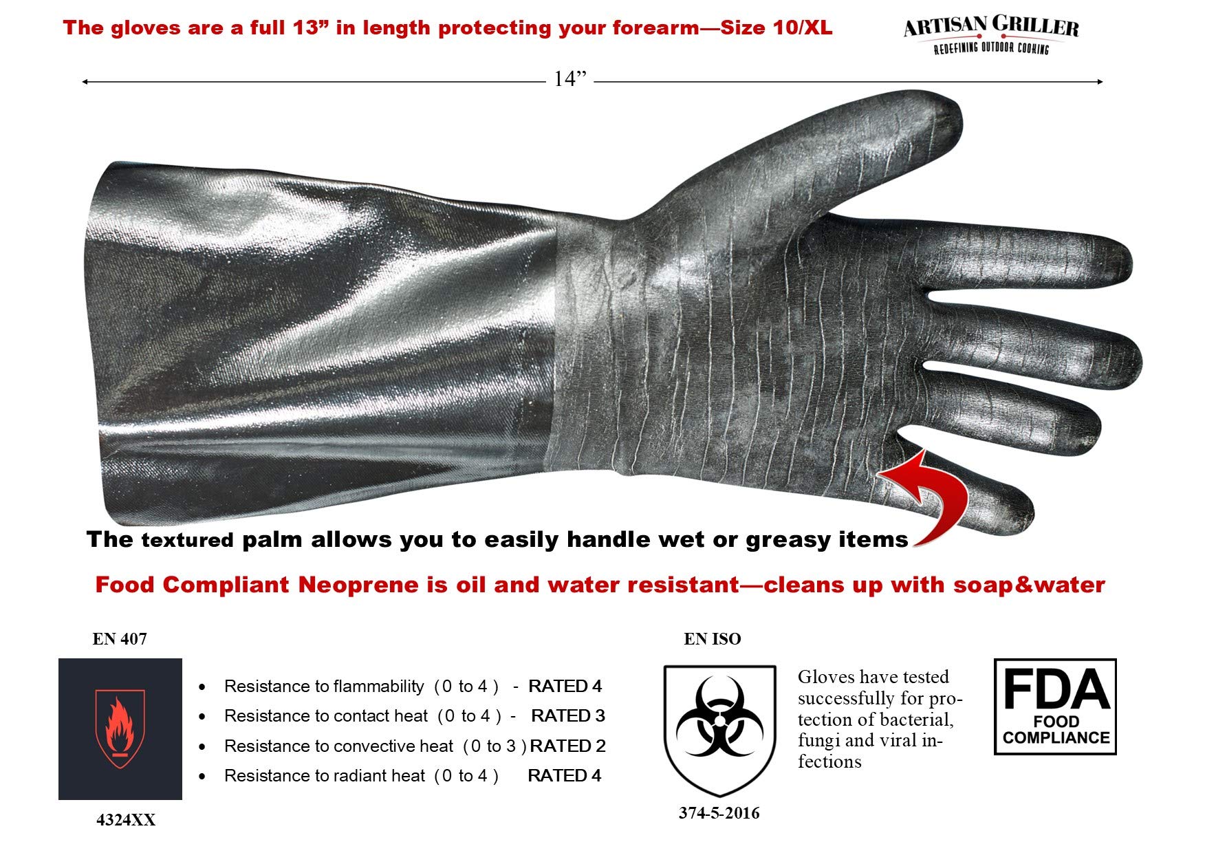 Heat Resistant BBQ Gloves for Grilling, Smoking & Cooking - Insulated Oven Mitts for Turkey Fryer, Kitchen & Outdoor Use - Waterproof, Oil & Fireproof Neoprene Gloves (Size 10/XL, Black) - Perfect for Grilling Steaks, Smoking Meats & Deep Frying Safely