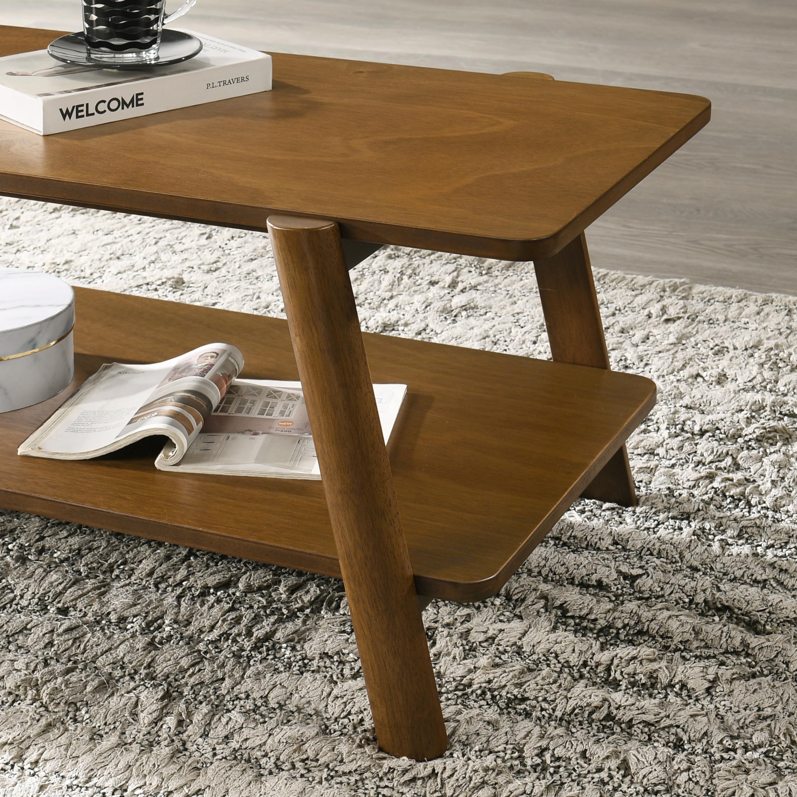 Roundhill 3-Piece Walnut Coffee Table Set for Living Room Decor