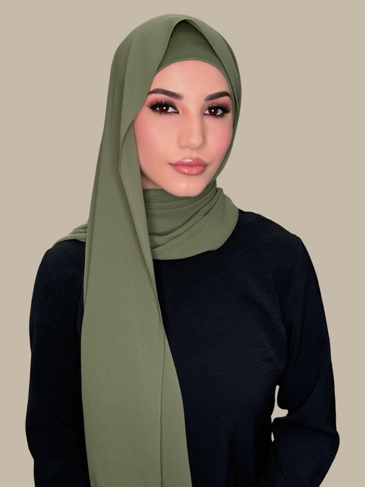 Elegant Dusty Olive Chiffon Hijab Set - Soft & Breathable Scarf for Women - Perfect for Daily Wear, Prayer, and Special Occasions