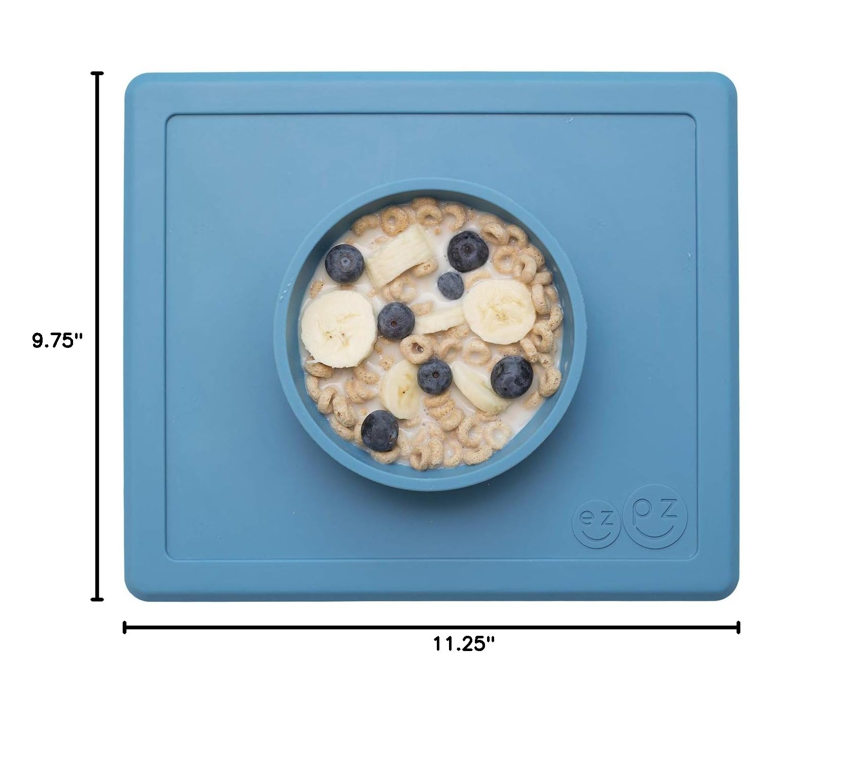 Ezpz Happy Bowl - 100% Silicone Suction Bowl with Built-in Placemat for Toddlers 24 Months+ (Blue) | Dishwasher Safe | Perfect for Mess-Free Mealtime at Home or Travel