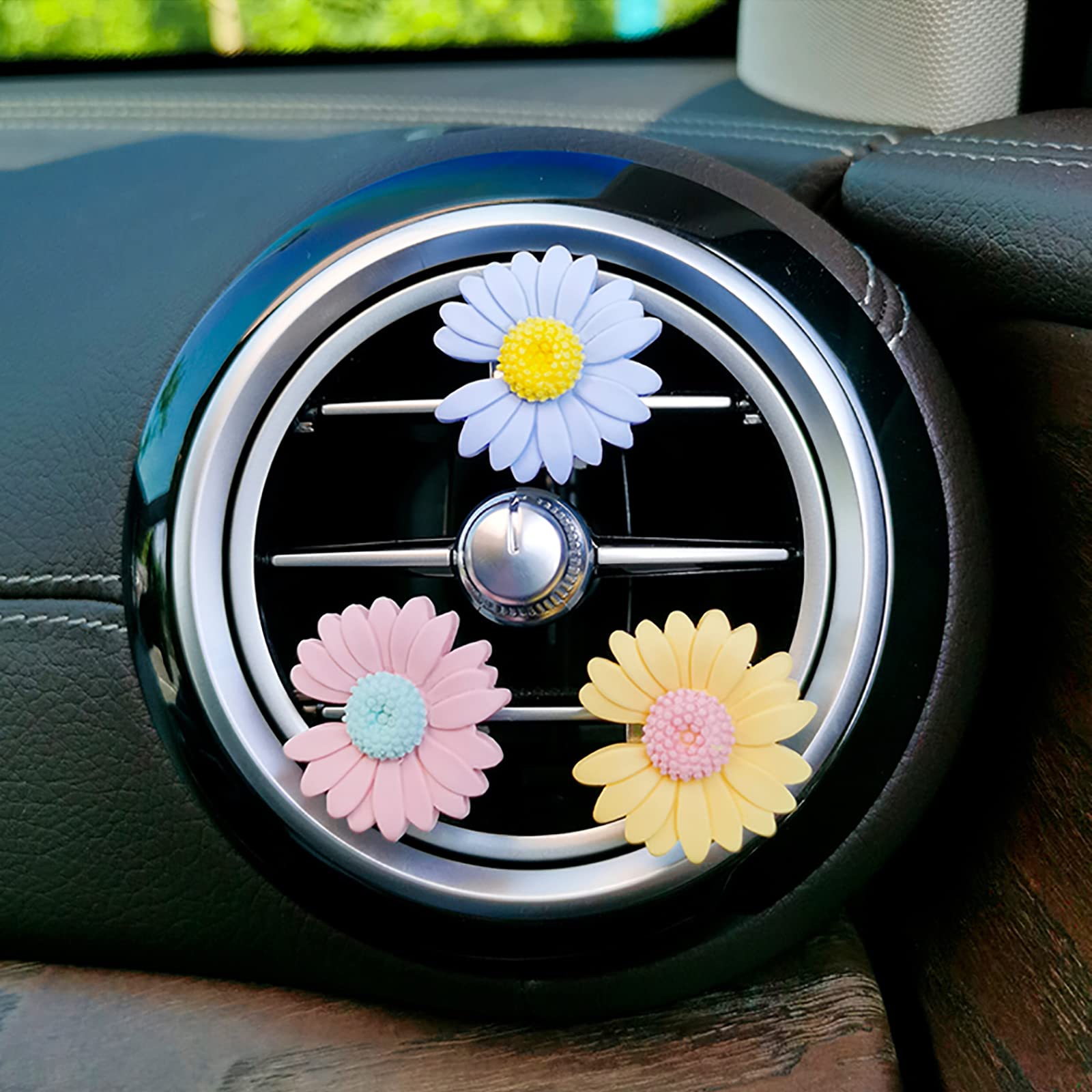 2 Pack Daisy Flower Air Vent Clips - Cute Boho Car Air Freshener & Decor for Women - Perfect for Cars, Offices & Home Fragrance