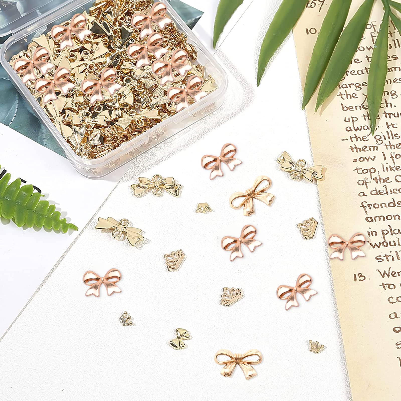 OLYCRAFT 180pcs Crown & Bowknot Resin Fillers - 6-Style Alloy Epoxy Resin Charms for Jewelry Making, Nail Art & DIY Crafts - Perfect for Resin Jewelry, Pendants, Bracelets & Home Decor Accessories