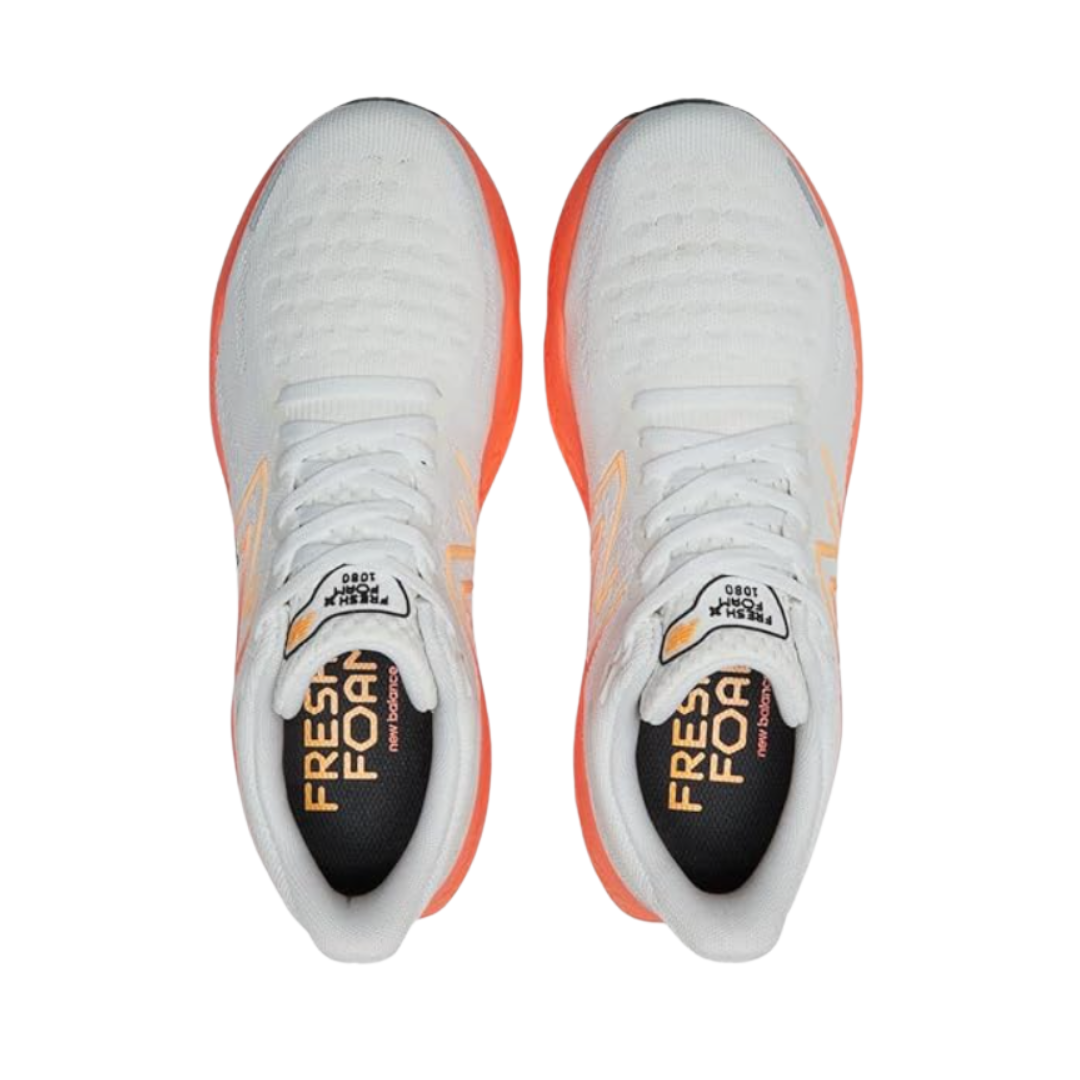 New Balance Men's Fresh Foam X 1080v12 Running Shoes - White/Orange (D Width) | Lightweight Cushioned Sneakers for Jogging, Gym Workouts & Everyday Comfort