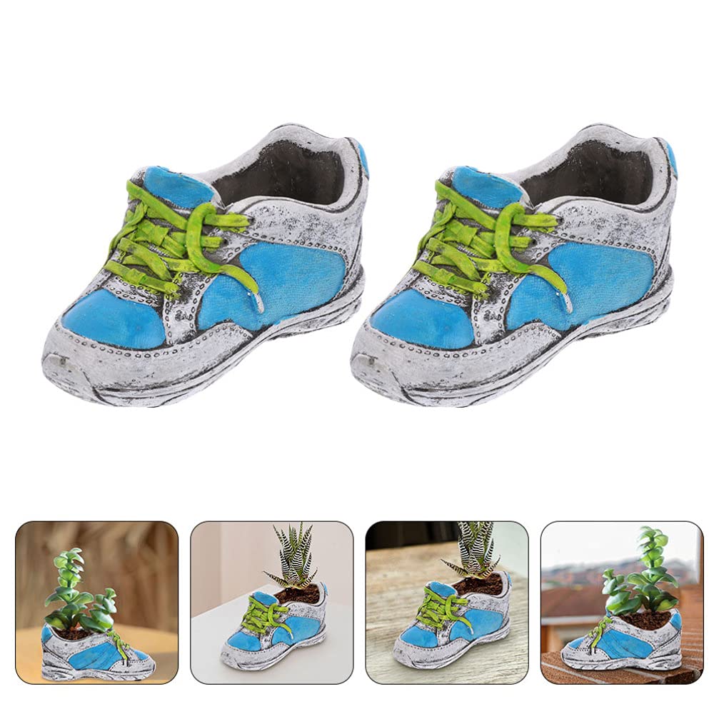 Happyyami Elegant Ceramic Shoe-Shaped Flower Pot Planter for Succulents - Unique Blue Home Decor Gift for Garden, Windowsill & Office Desk
